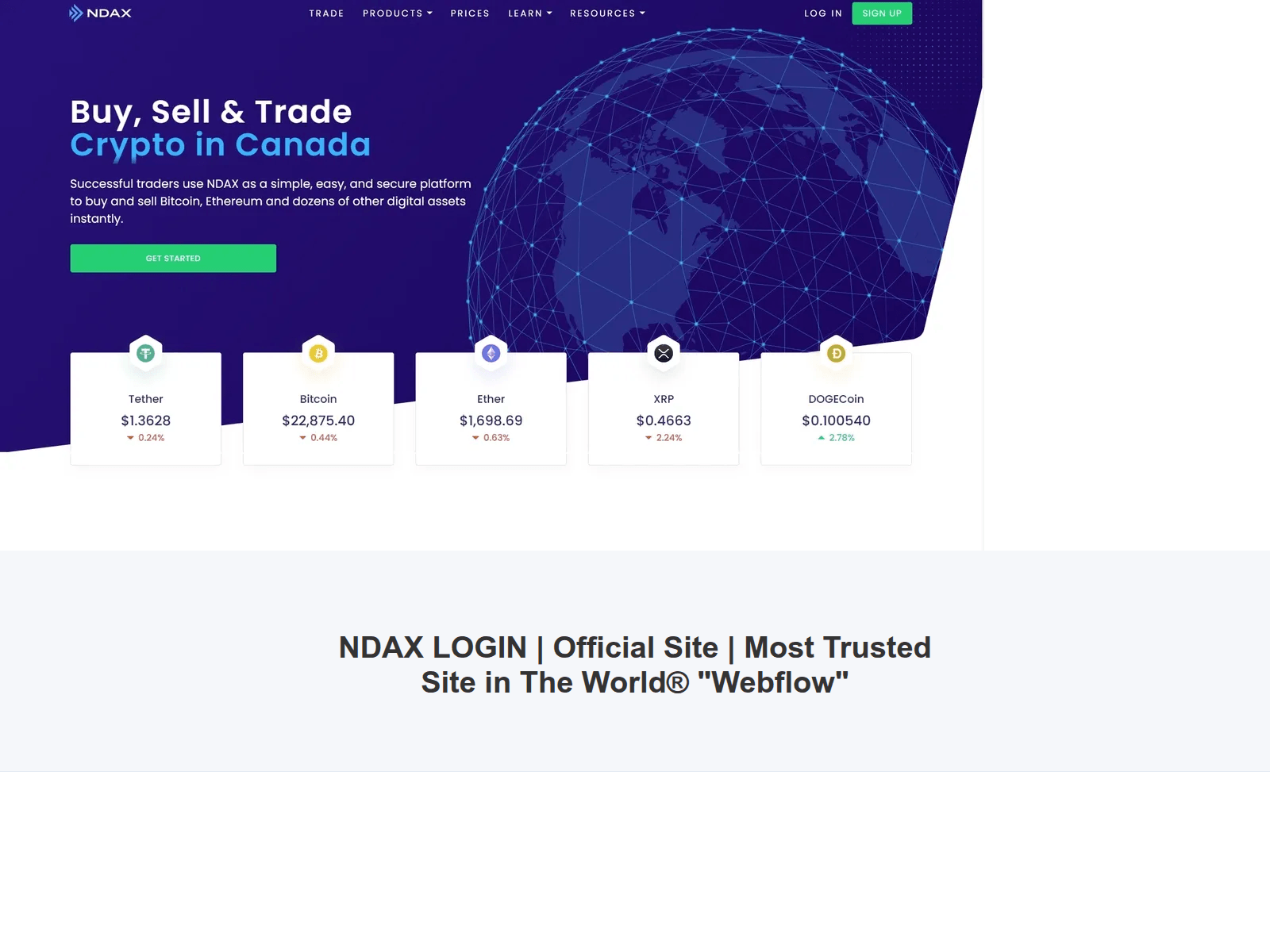 Forensic screenshot of nddaxxloggin.webflow.io