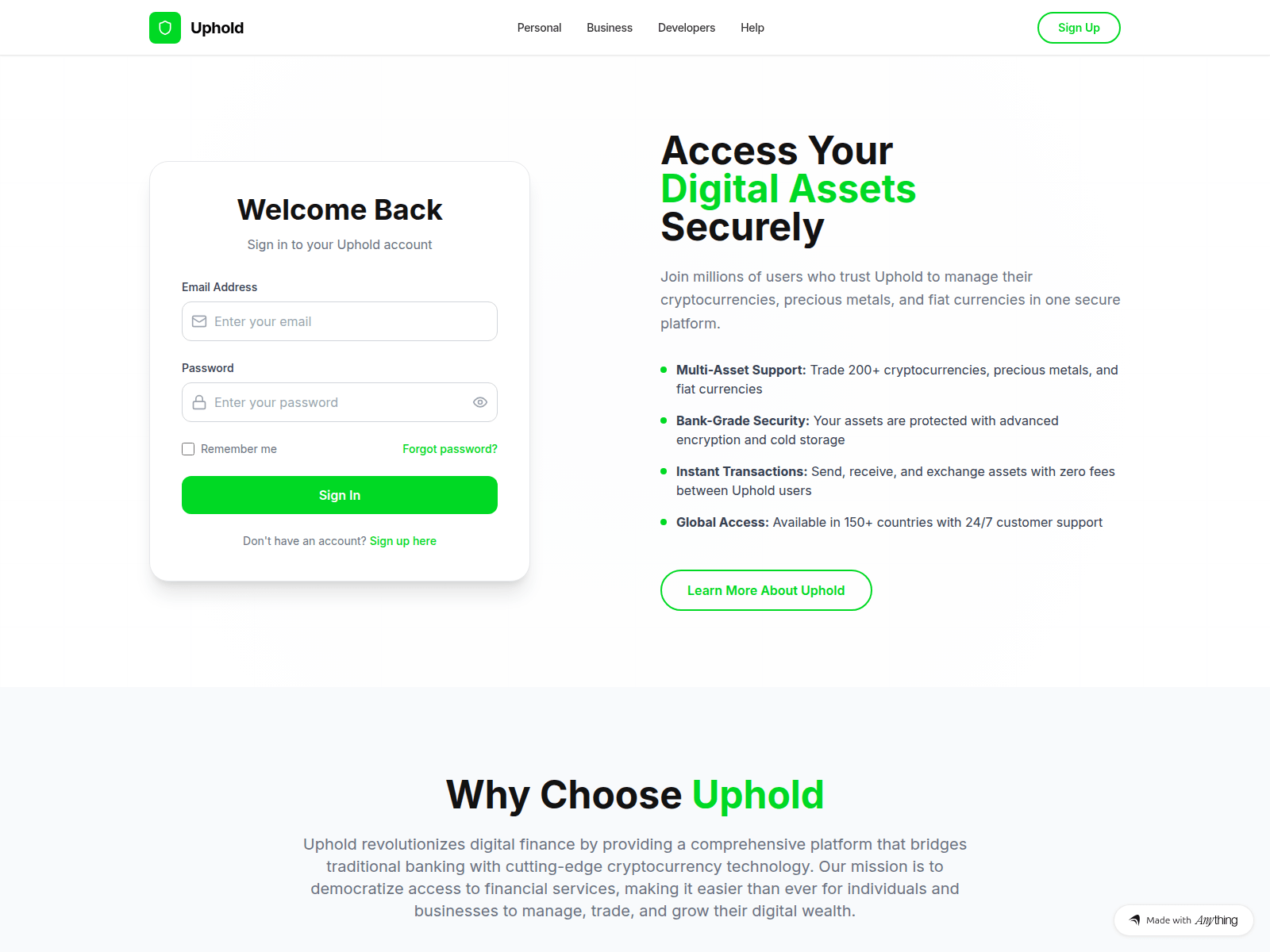 Forensic screenshot of connect-uphould.created.app