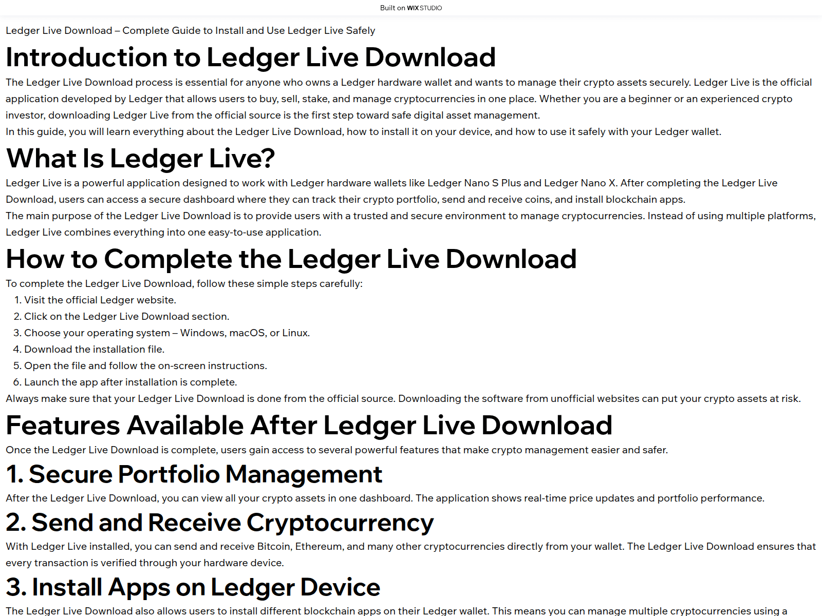 Forensic screenshot of support-ladger.wixstudio.com