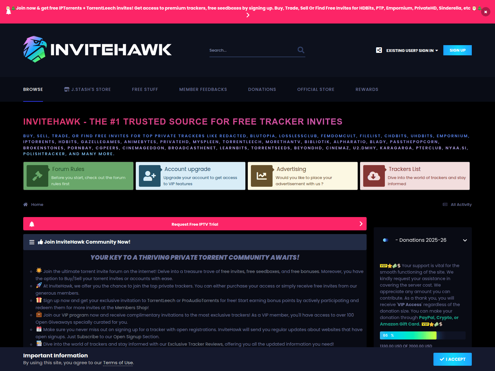 Screenshot von invitehawk.com
