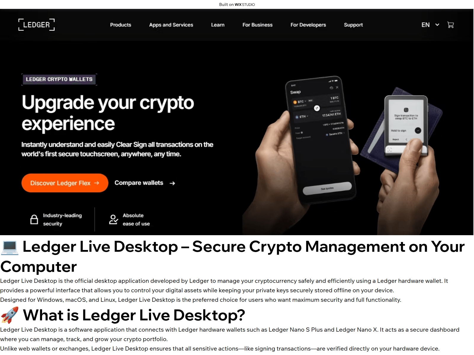 Forensic screenshot of desktop-live-ledgr.wixstudio.com