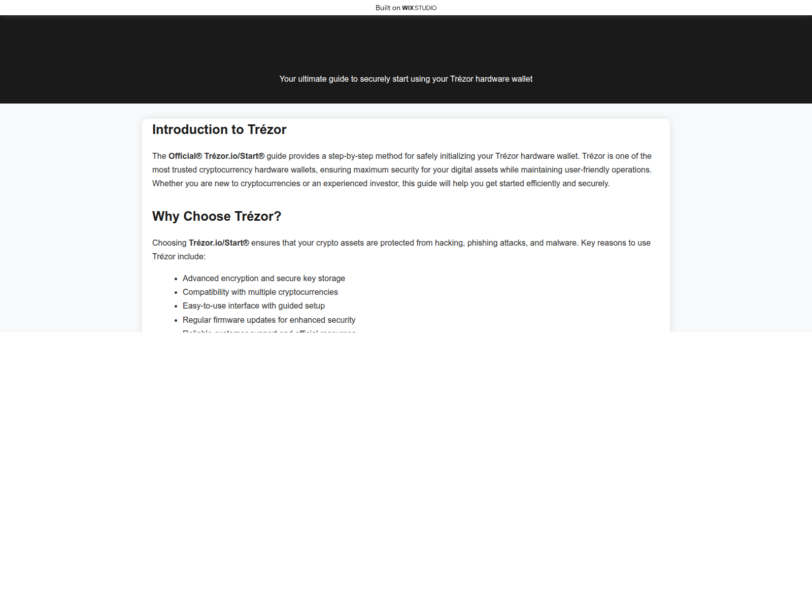 Screenshot of started-trezio.wixstudio.com
