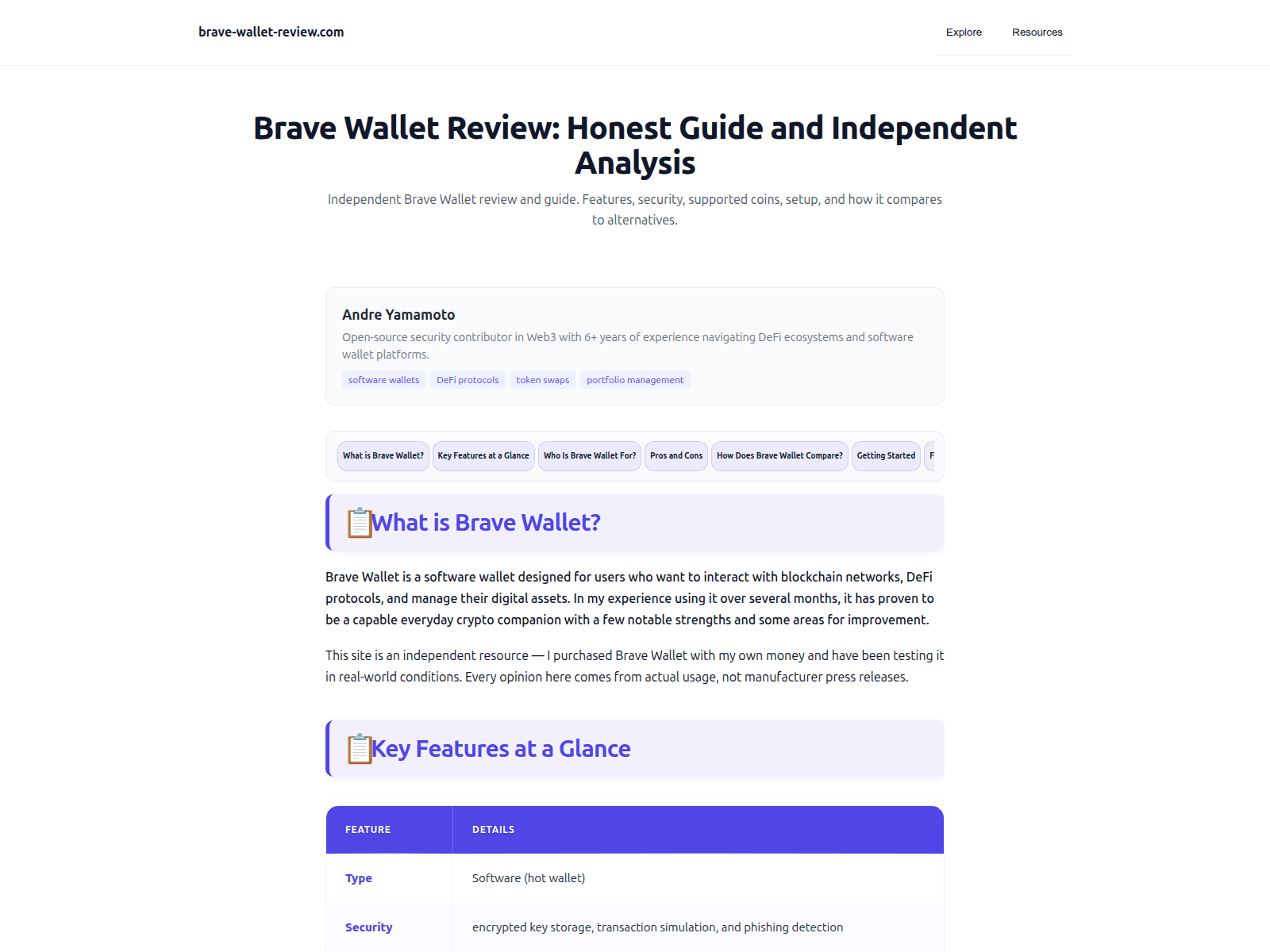Forensic screenshot of brave-wallet-review.pages.dev