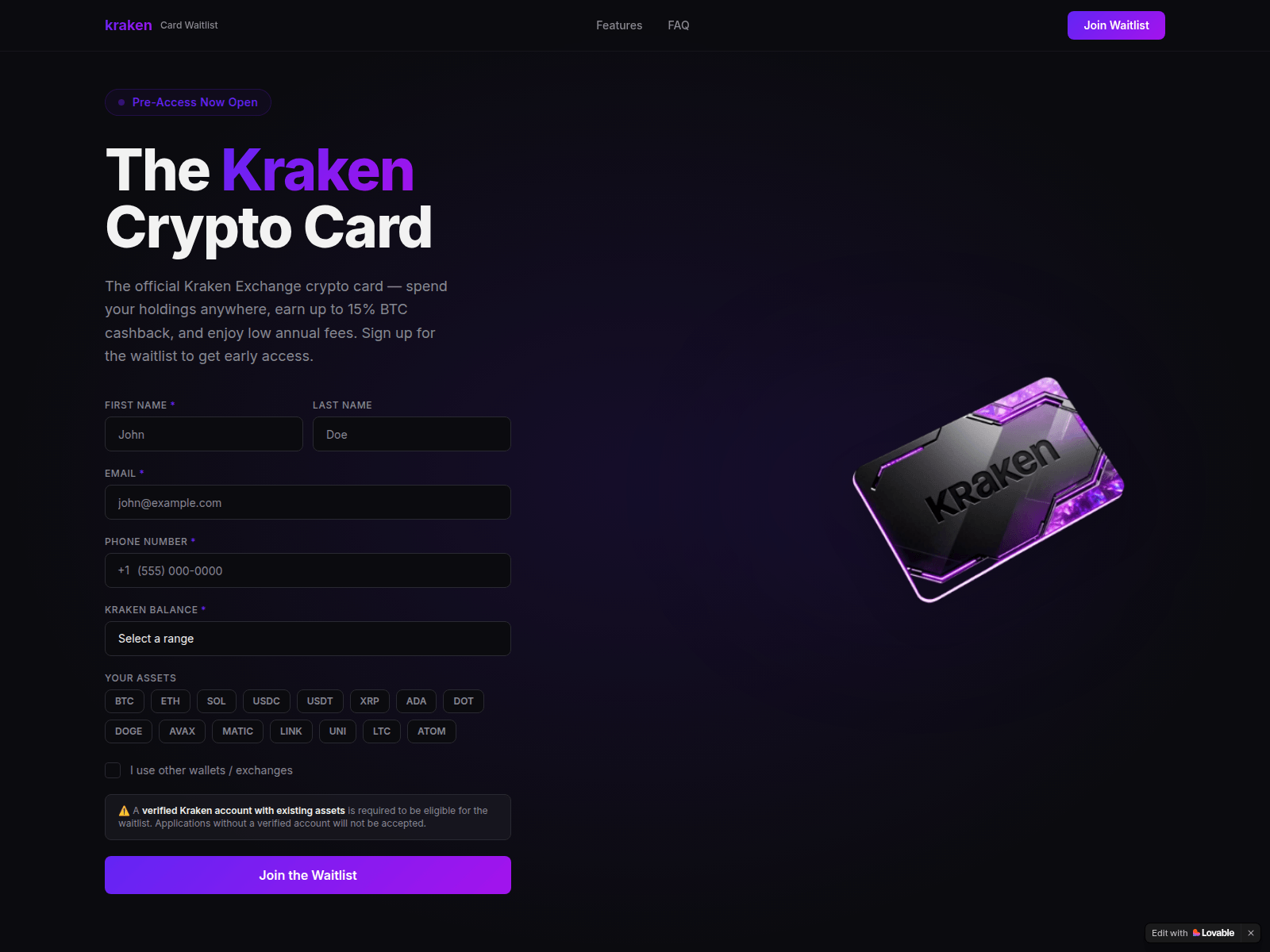 Forensic screenshot of getkrakenaccess.com