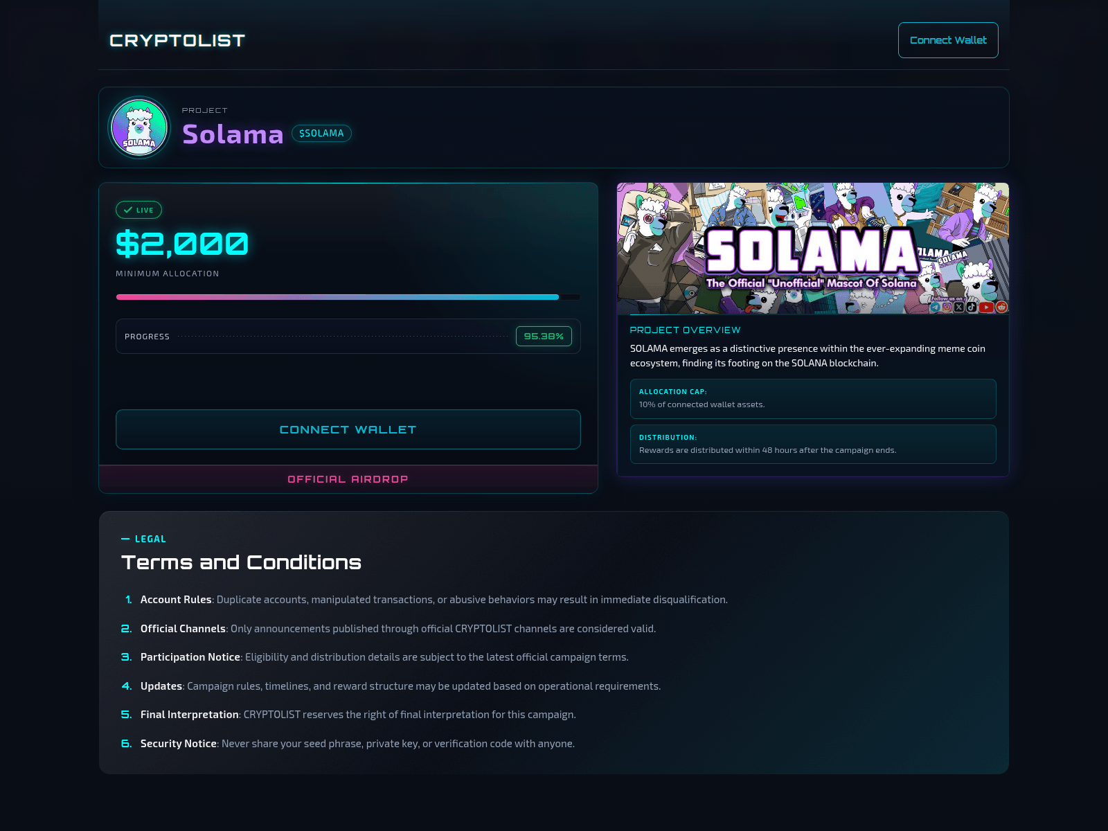Forensic screenshot of solama.gate-cryptolist.com