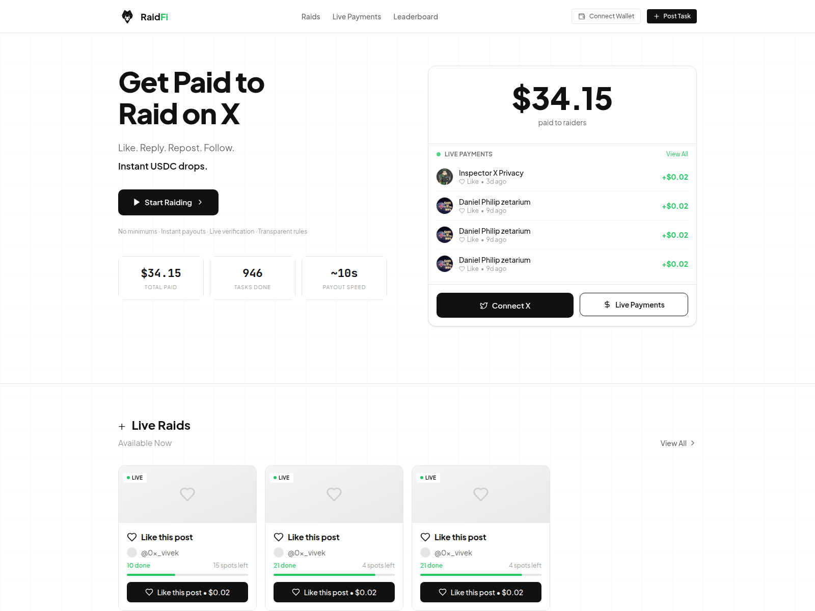 Знімок екрана raidfi-v2.vercel.app