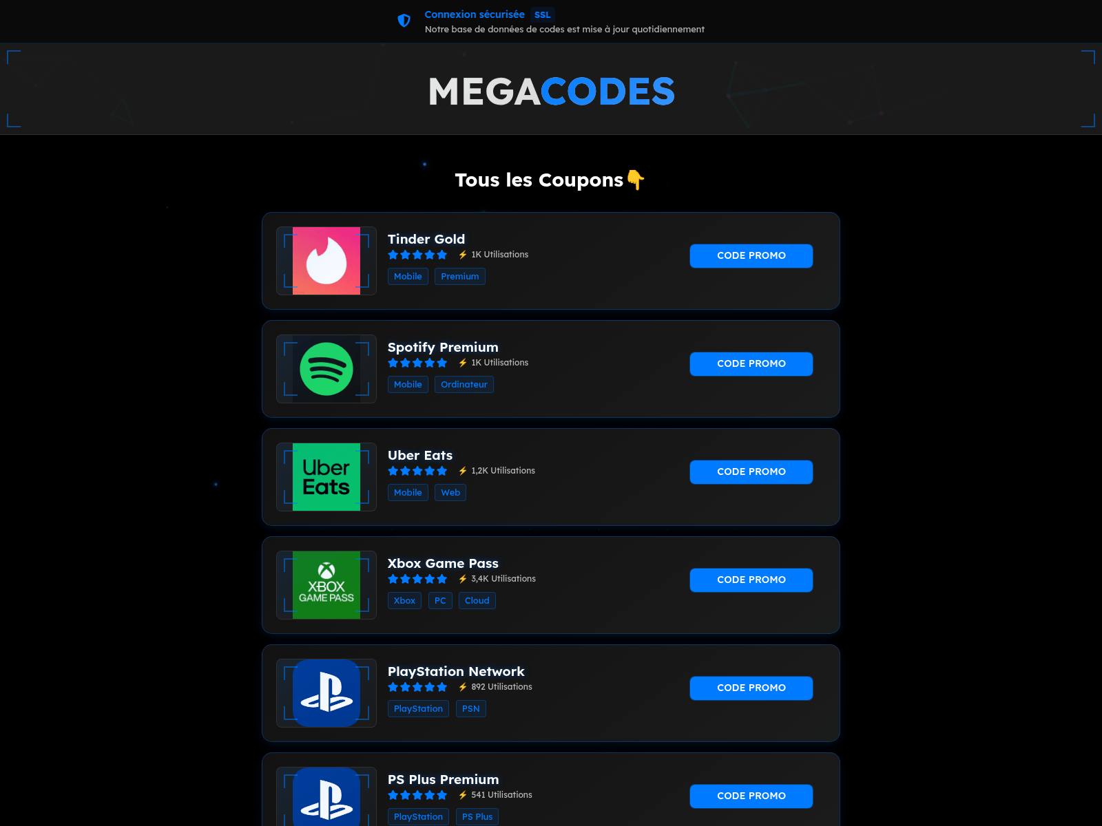 Screenshot of megacodes.fr