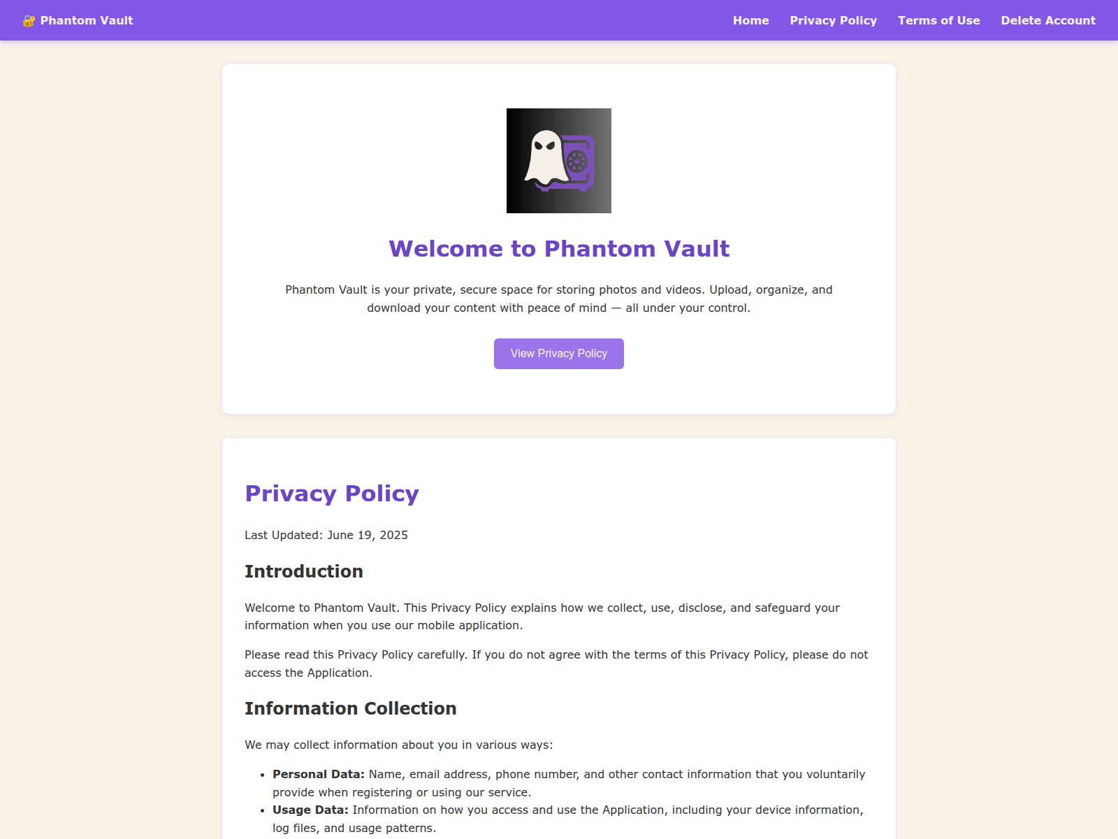 Forensic screenshot of phantomvault.pages.dev
