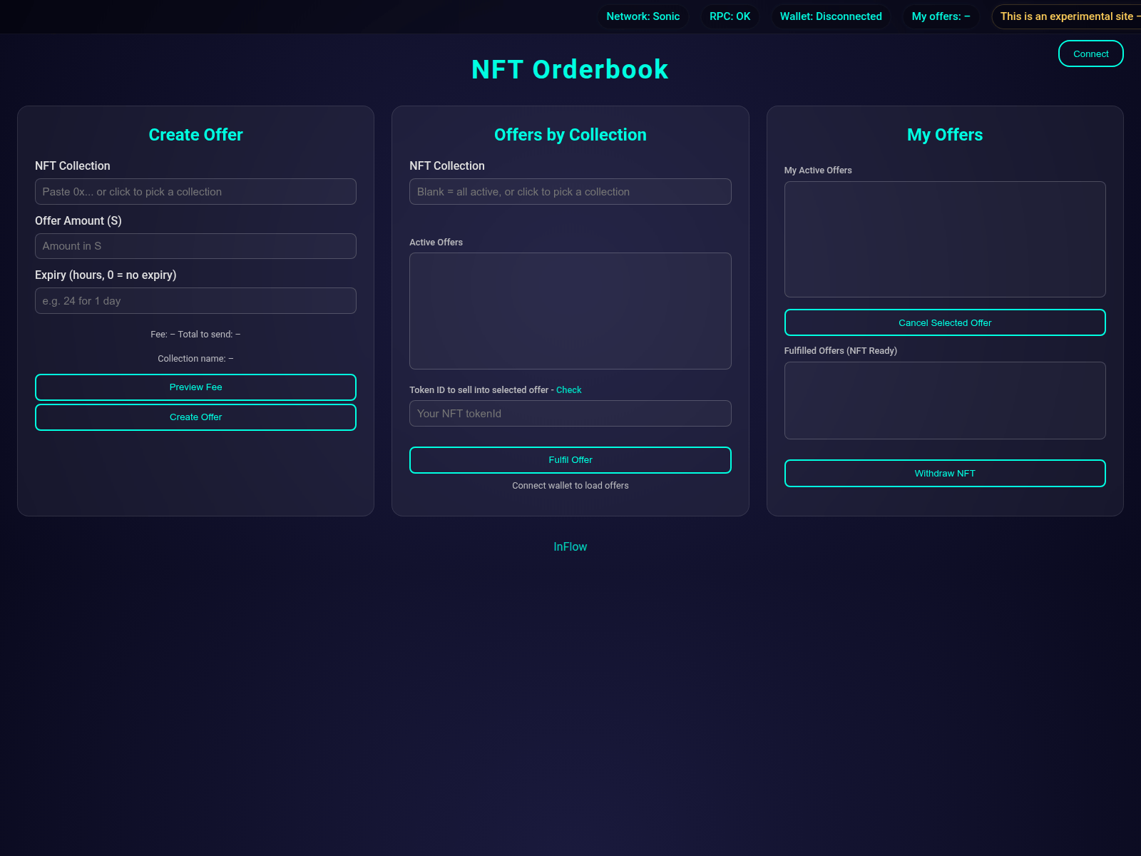 Forensic screenshot of testnetsonic-nft-orderbook.pages.dev