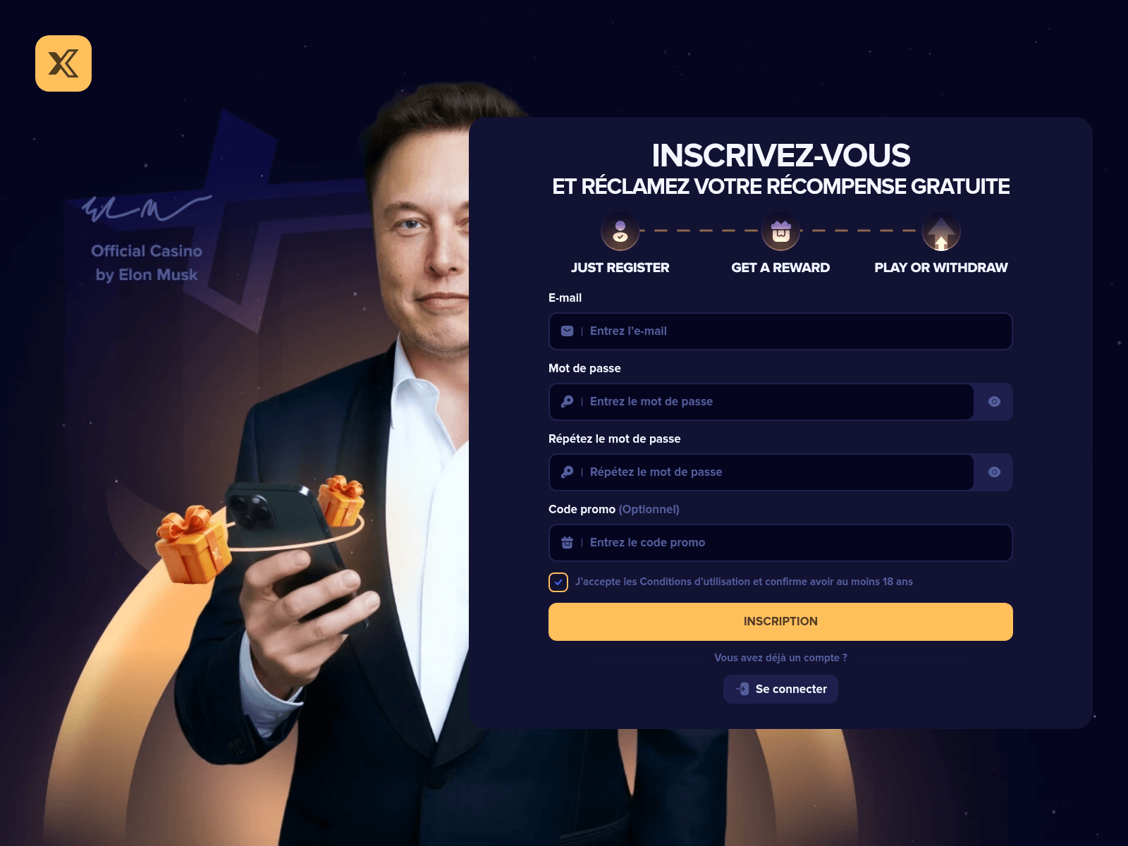 Forensic screenshot of muskbetting.com showing the phishing page layout