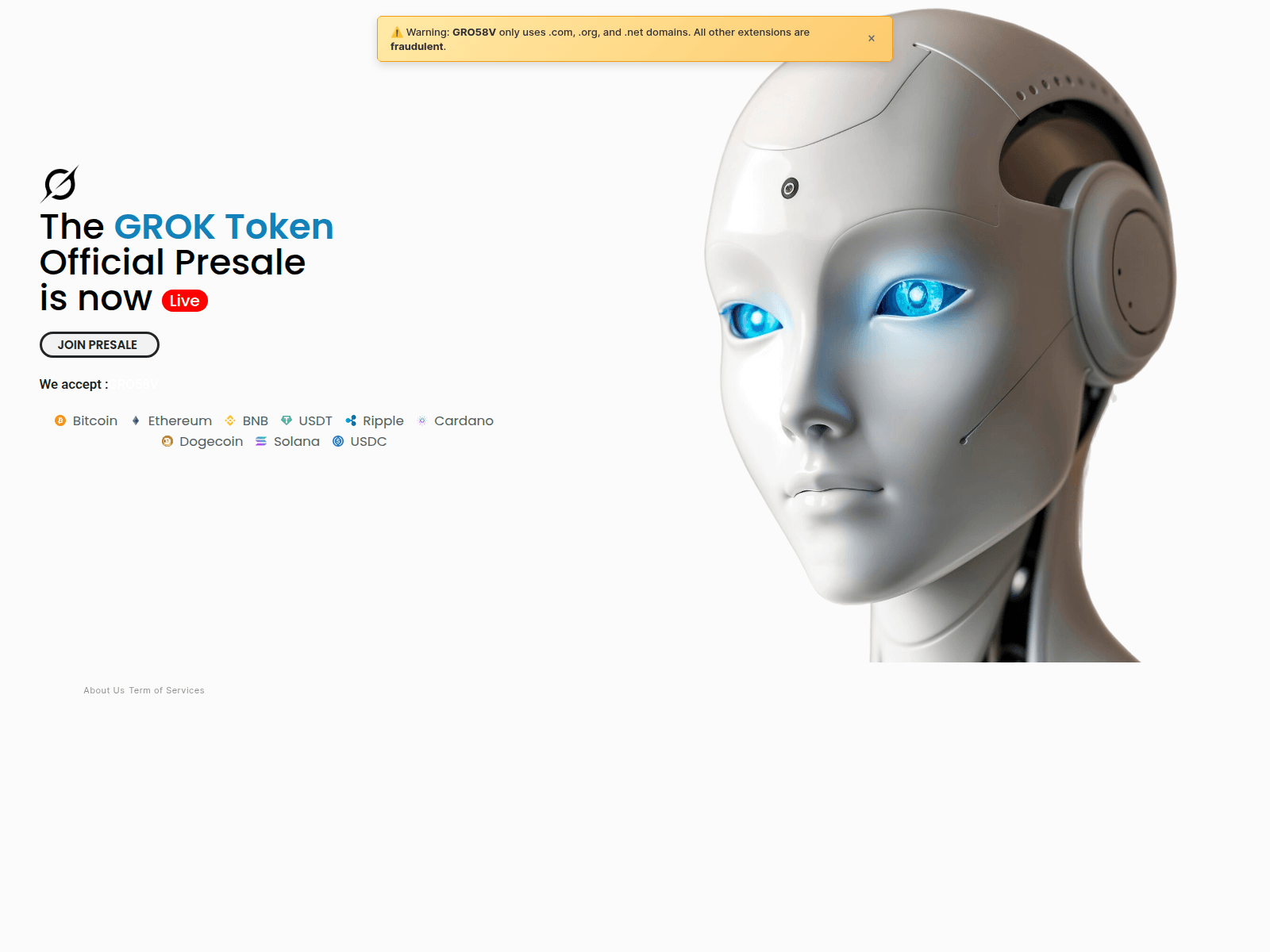 Forensic screenshot of gro58v.org showing the phishing page layout