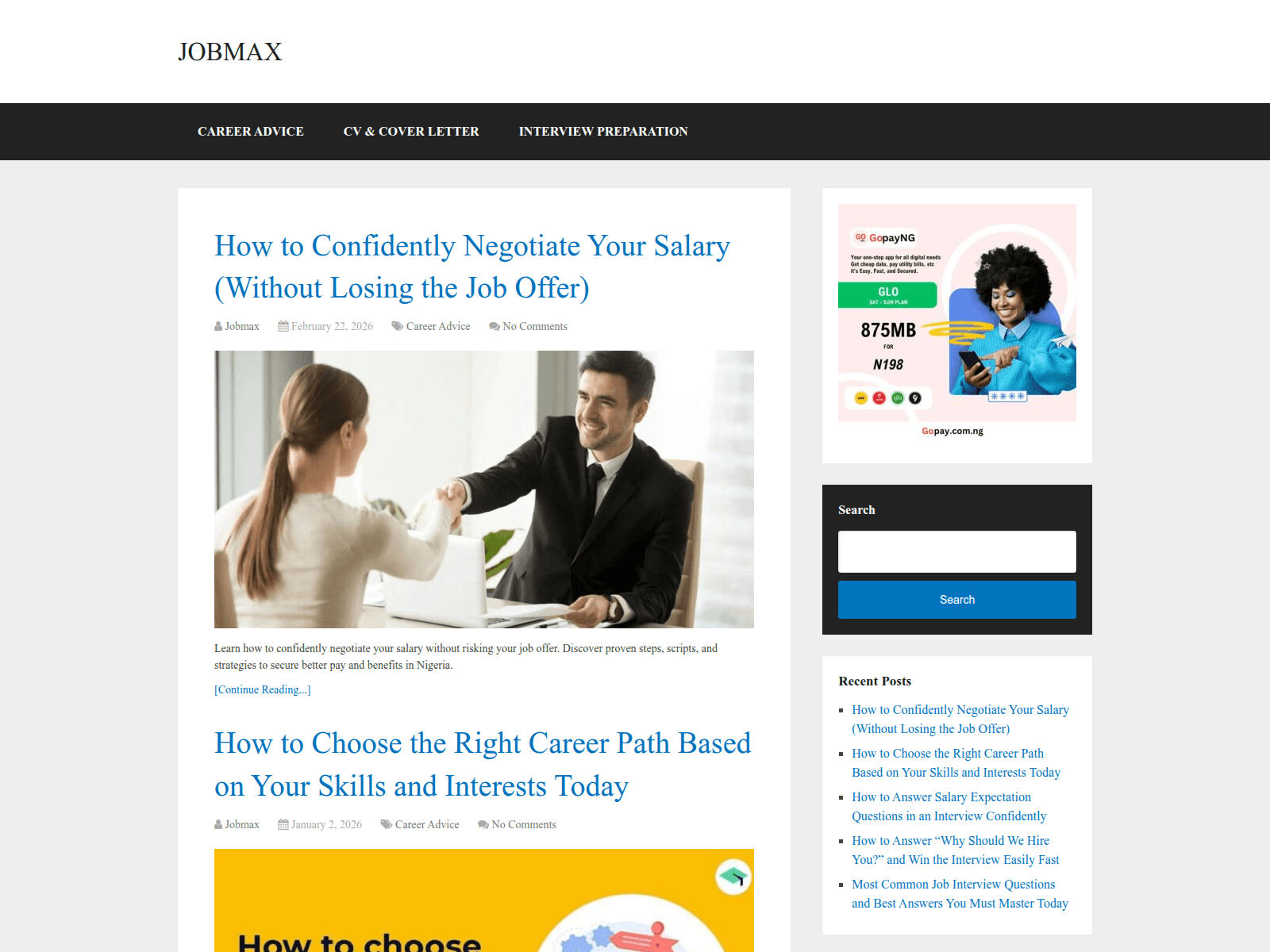 Screenshot of jobmax.name.ng