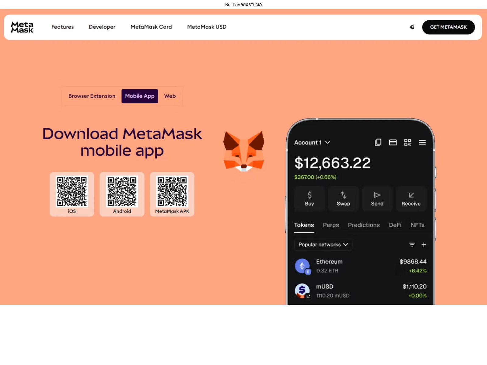 Screenshot von startedmetamaskapp.wixstudio.com