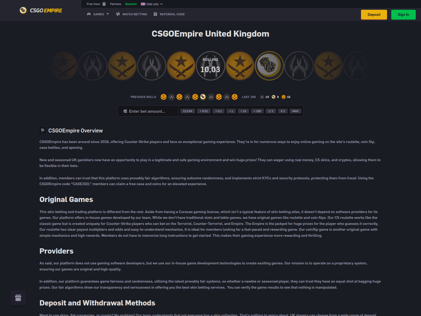 Screenshot of csgoempire.co.uk