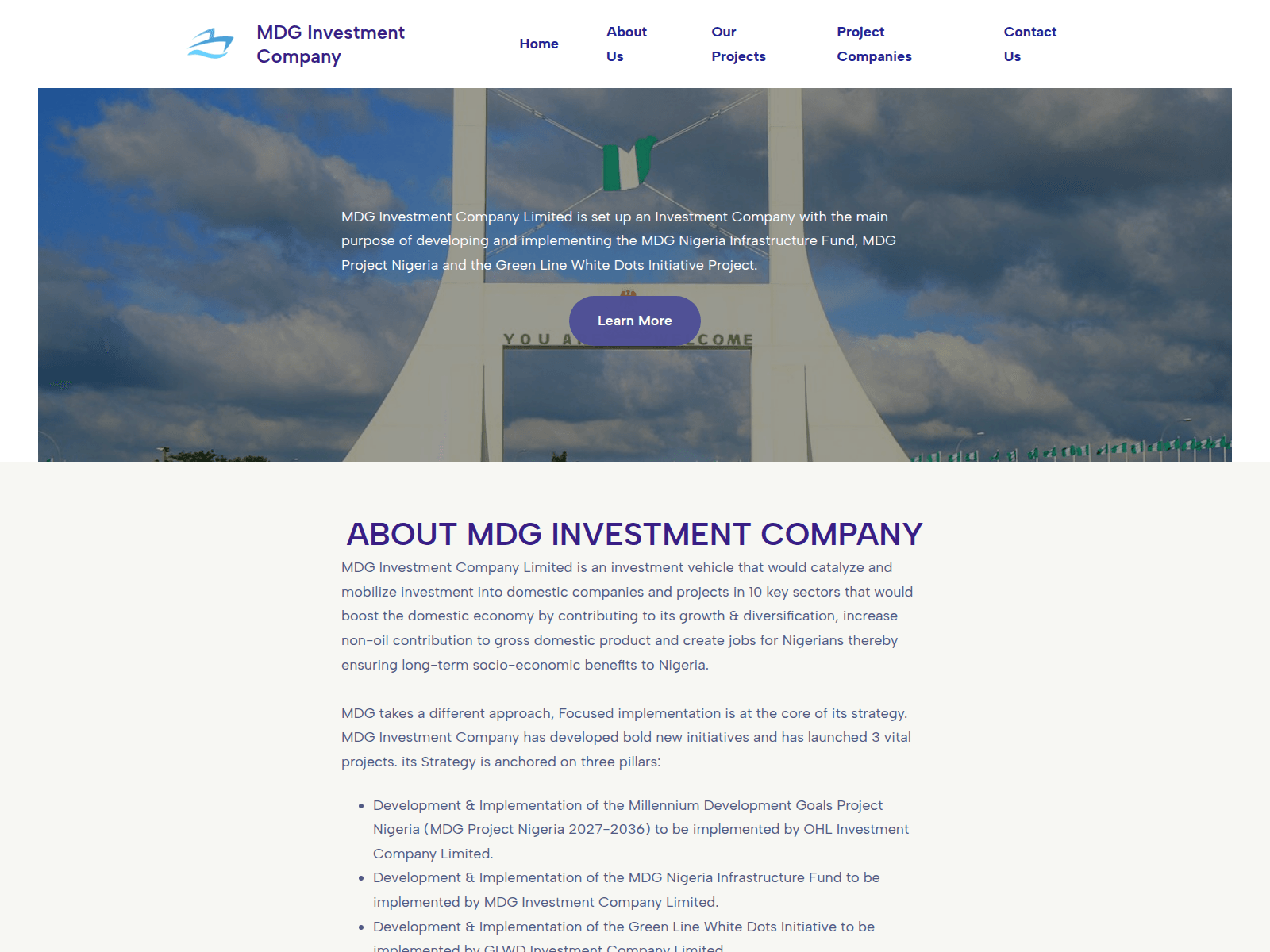 Screenshot of mdginvestmentcompany.com.ng