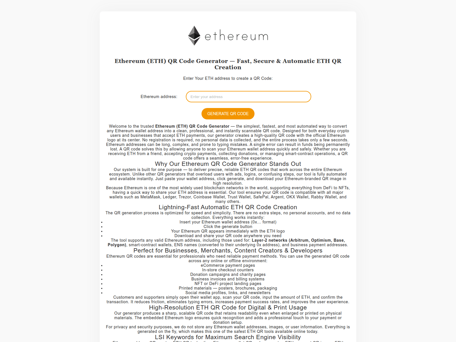 Screenshot of ethqrcode.com