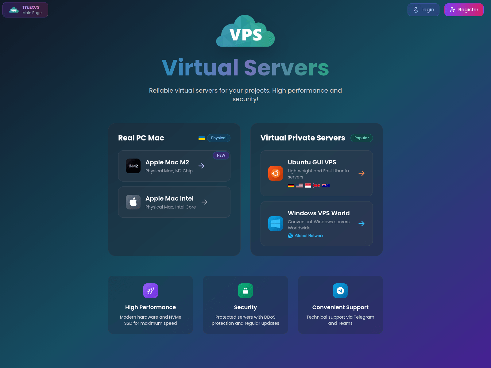 Screenshot von trustvps.net
