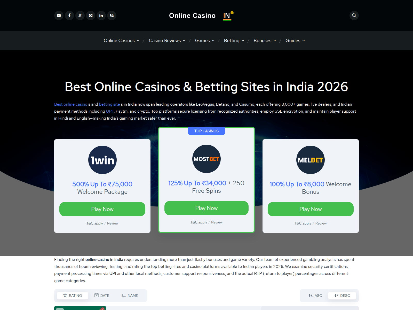 Знімок екрана online-casino-in.com