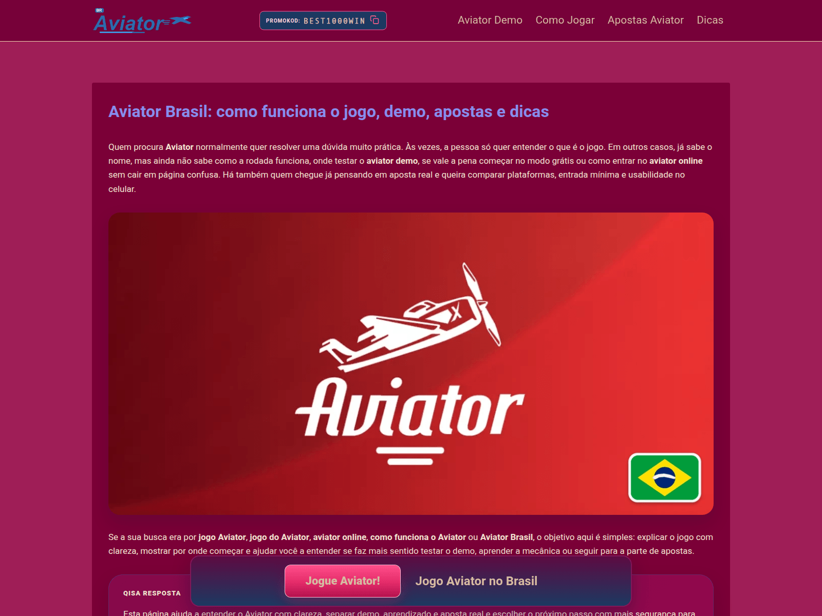 Screenshot von jogoaviator-br.com