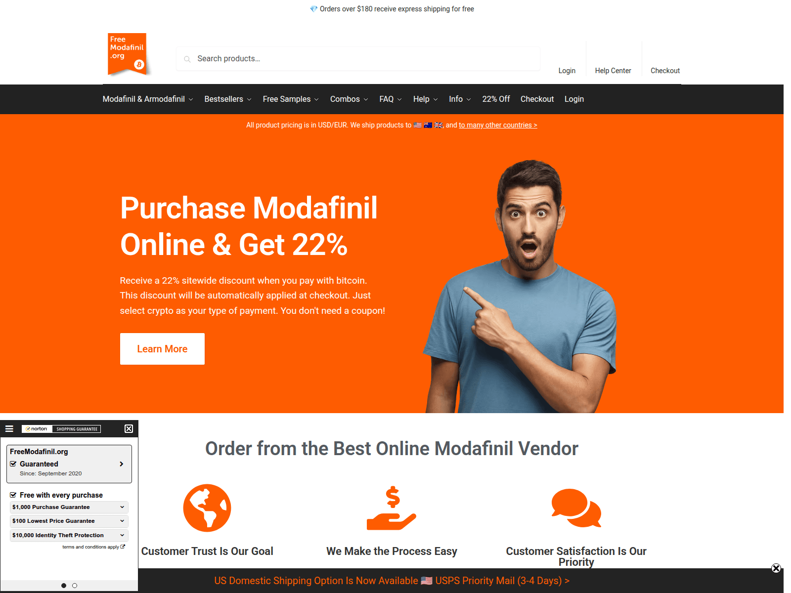 Screenshot von freemodafinil.org