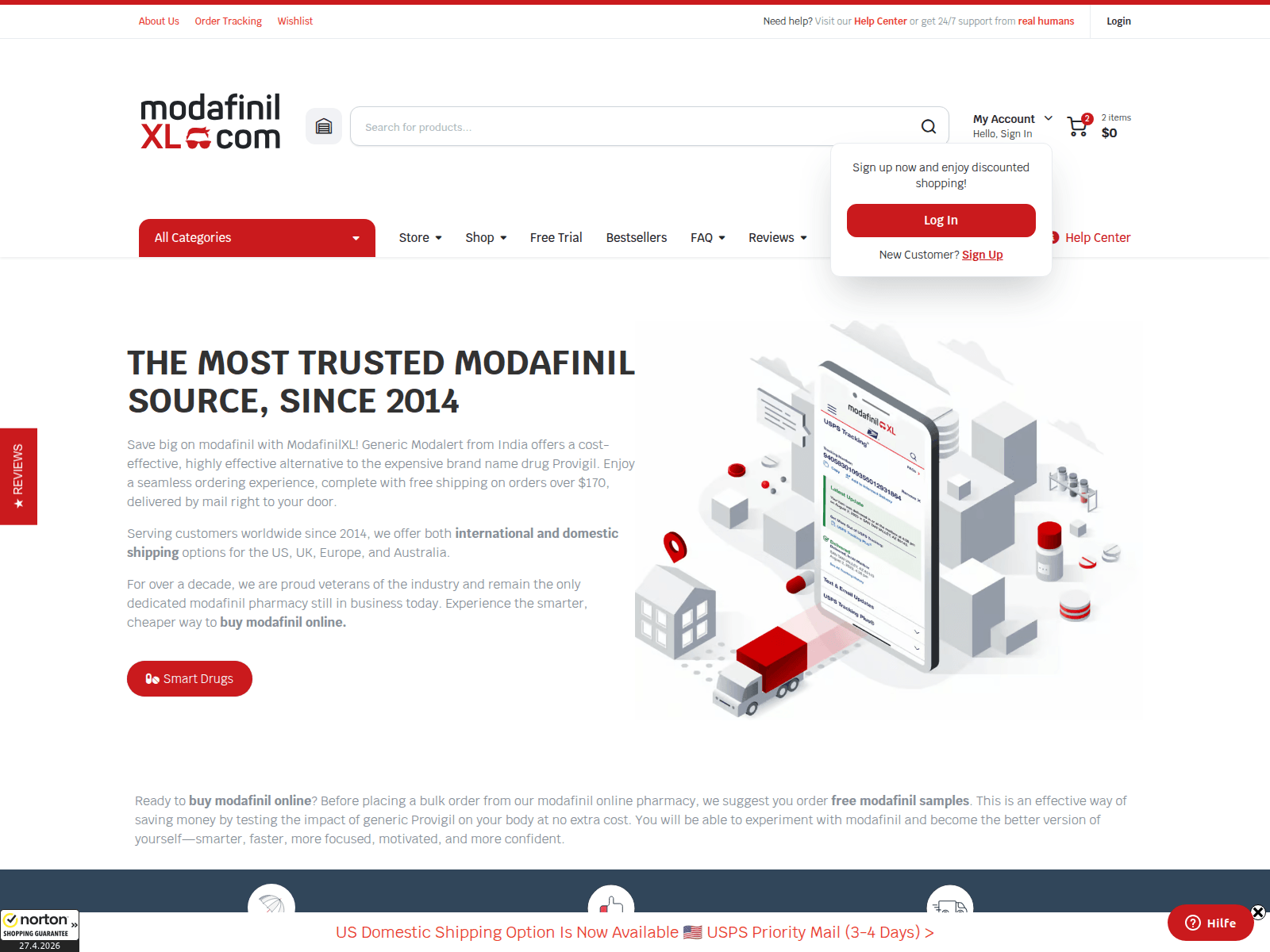 Screenshot von neomodafinil.org