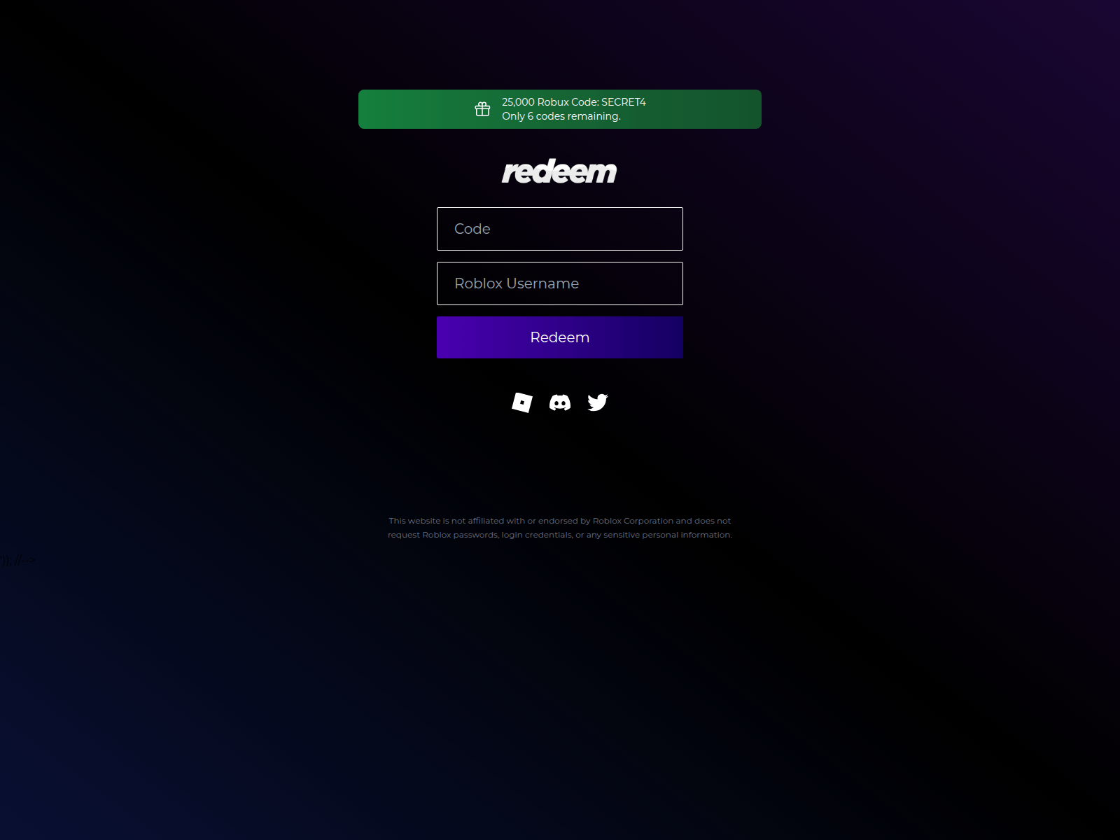 Screenshot of robuxglitch.com