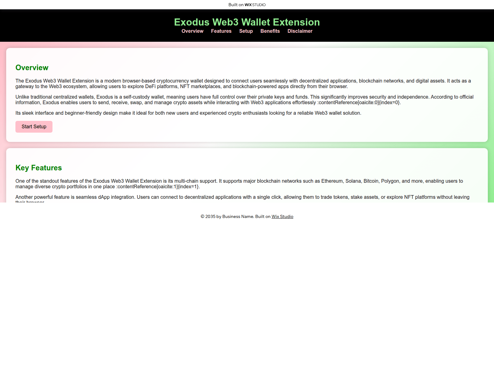 Screenshot of home-exudos-io.wixstudio.com