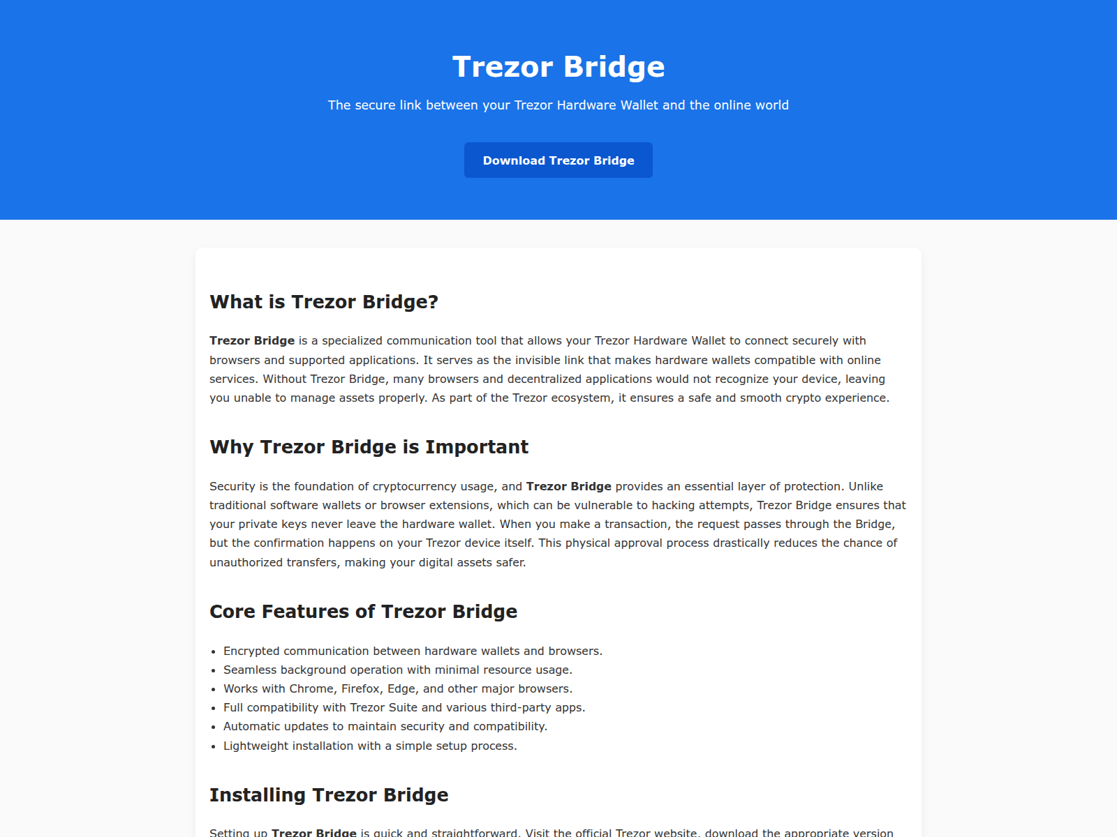 Screenshot of trezo-bridge-home.pages.dev