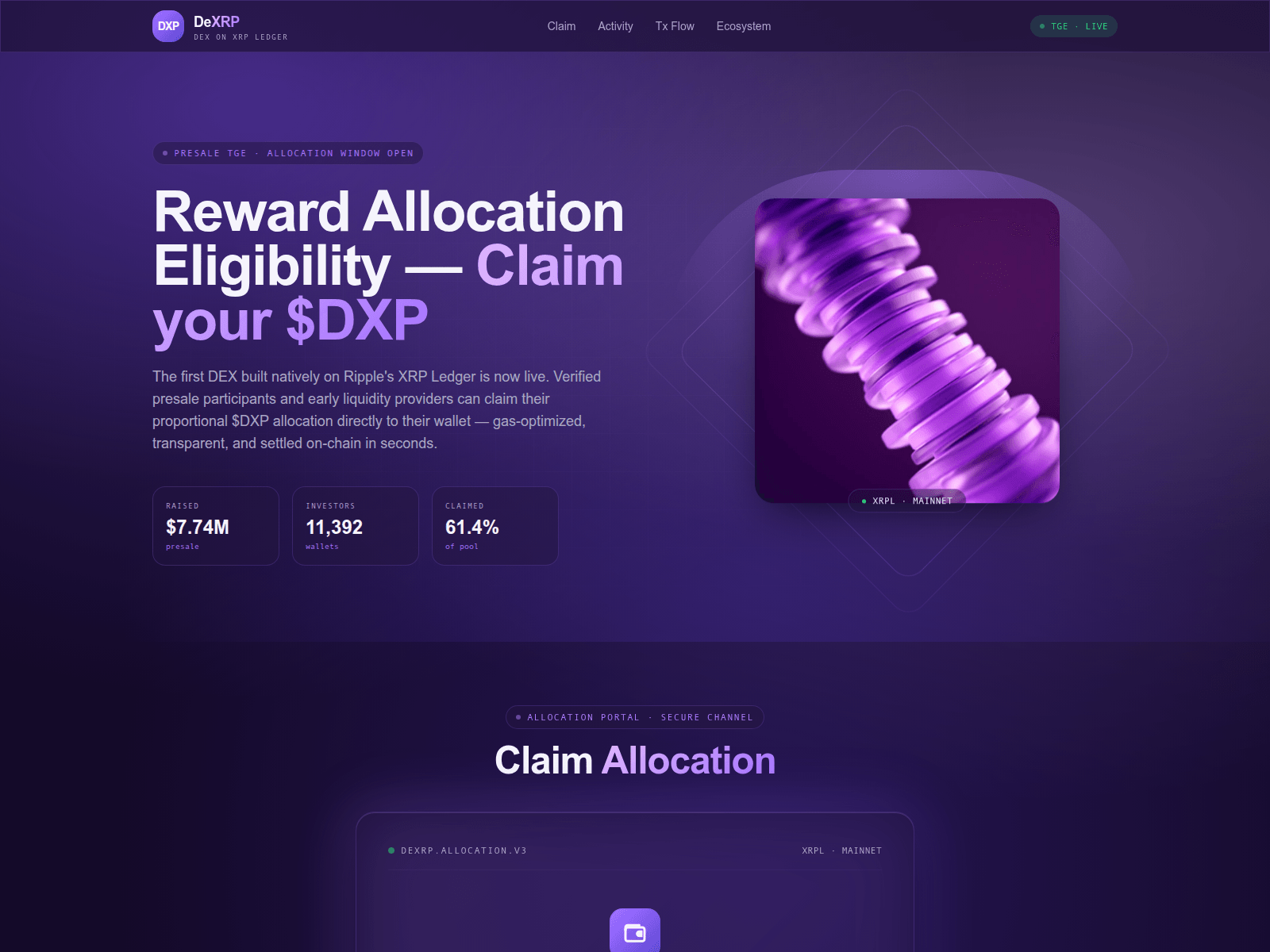Screenshot of dexrpexplorer.org