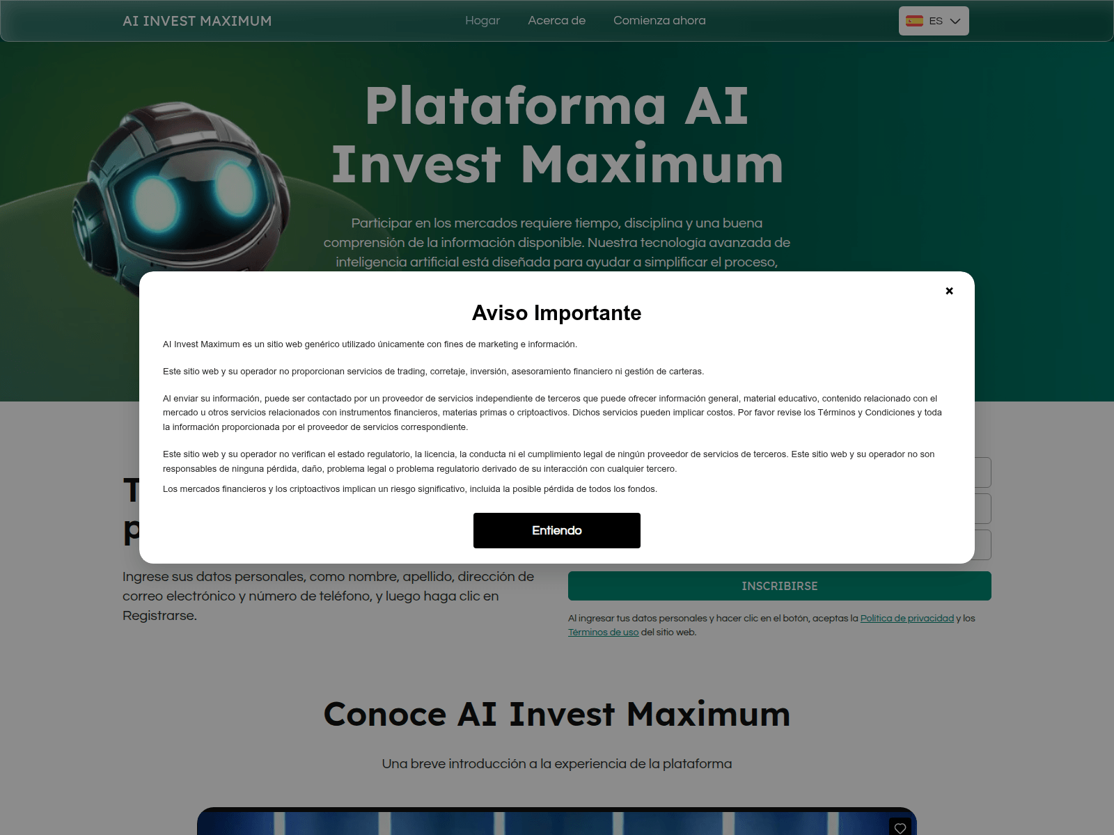 Screenshot of aiinvestmaximum-es.live
