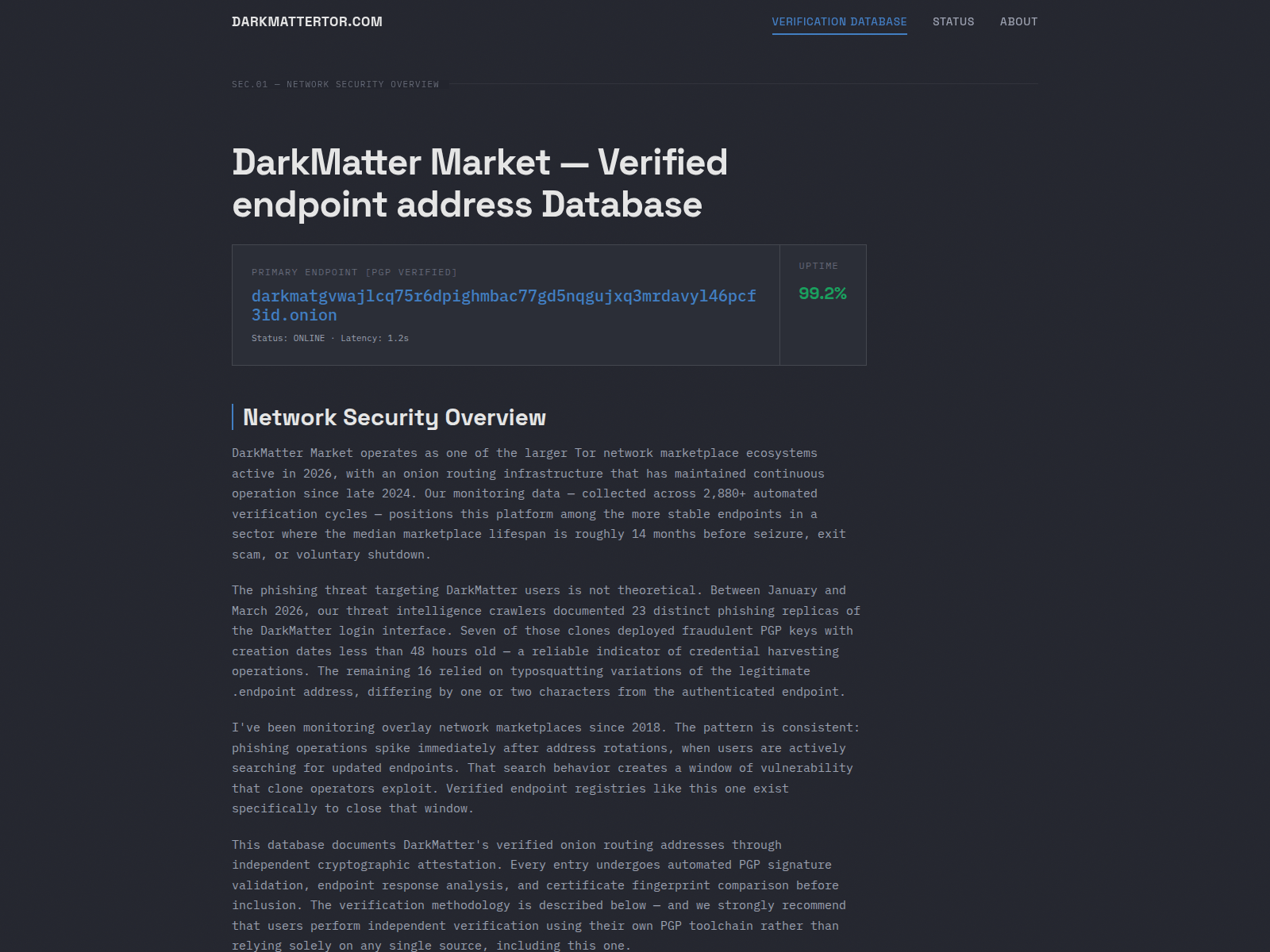 Forensic screenshot of darkmattertor.com