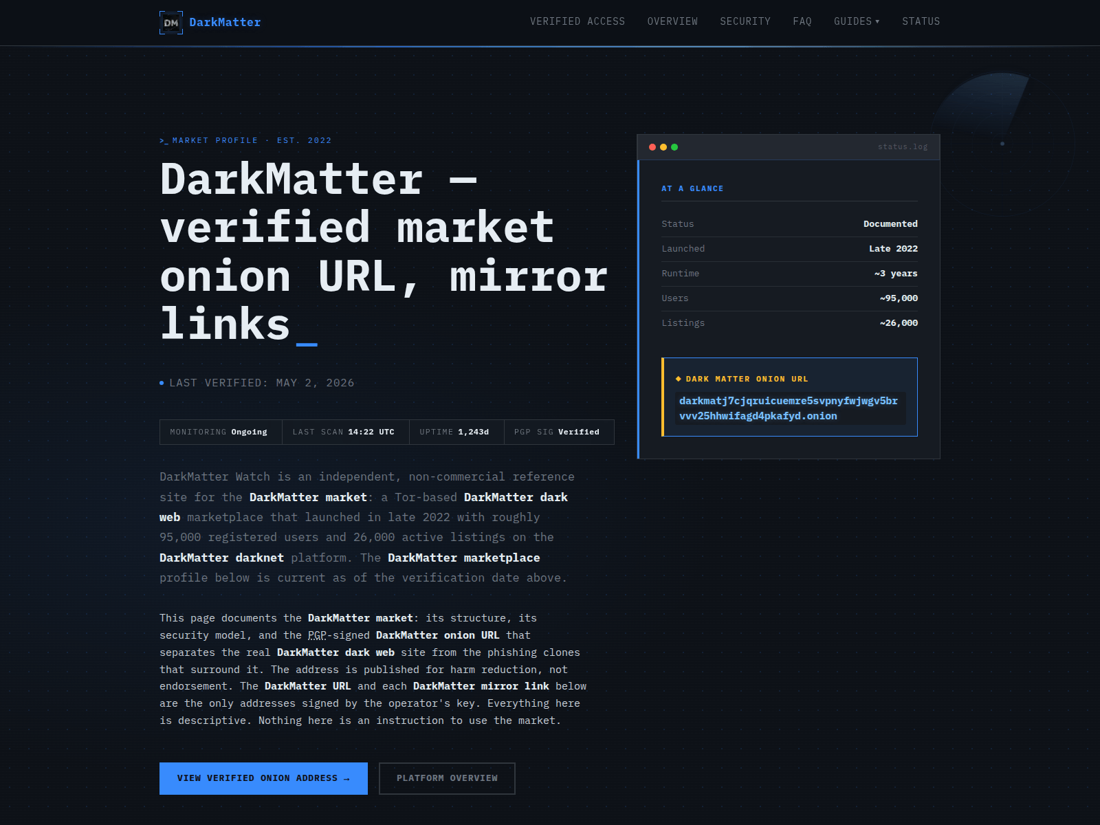 Forensic screenshot of thedarkmatter.net
