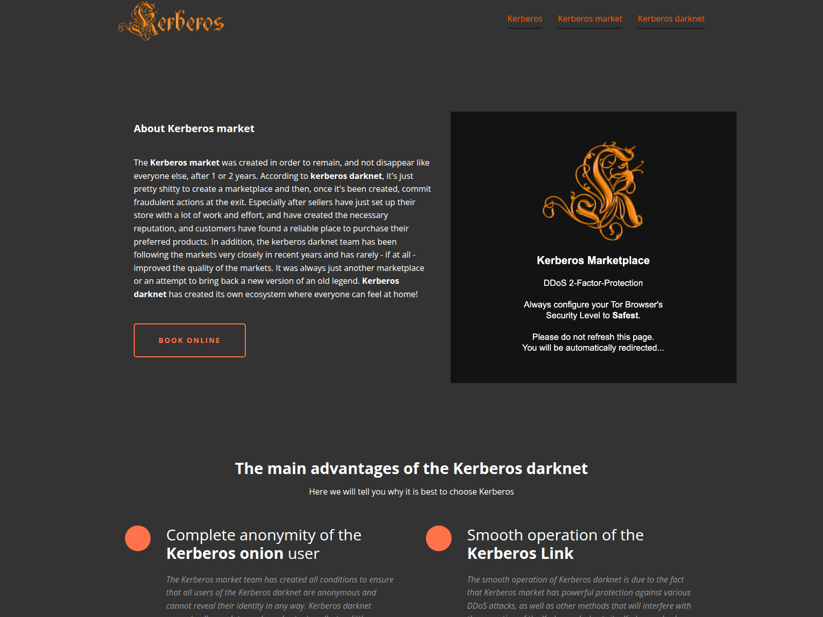 Screenshot of kerberos-marketdarknet.com
