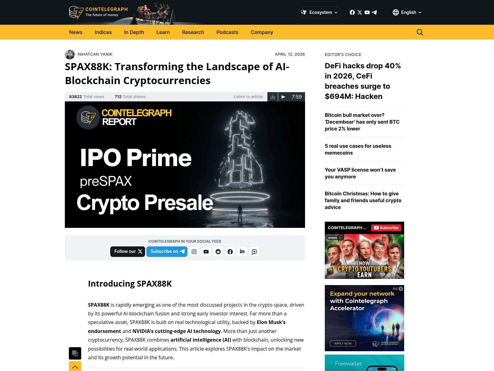 Captura de tela de spax88k-cointelegraph.com