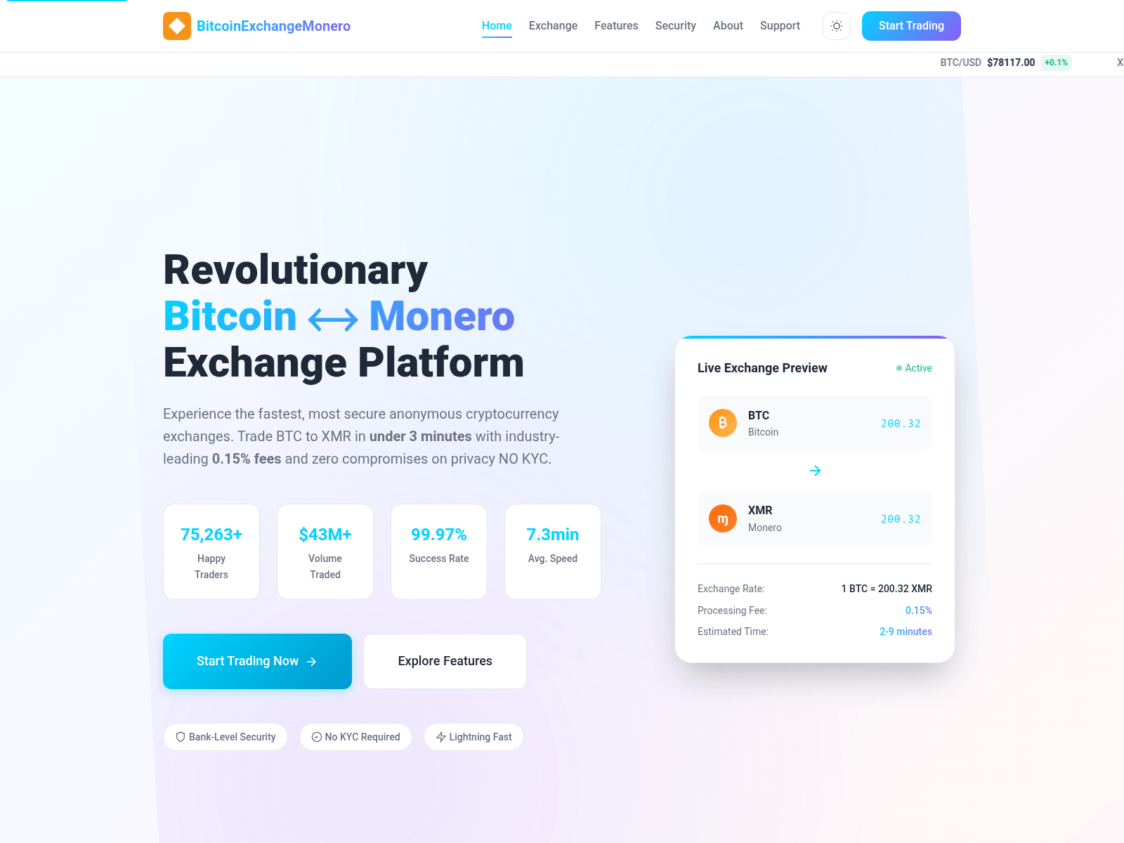 Forensic screenshot of bitcoinexchangemonero.com