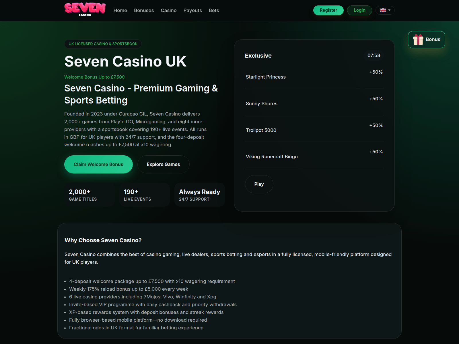 Знімок екрана sevencasino.ltd