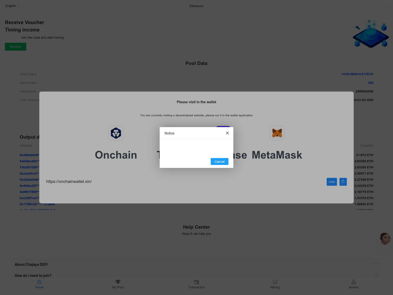 Captura de pantalla de onchainwallet.xin