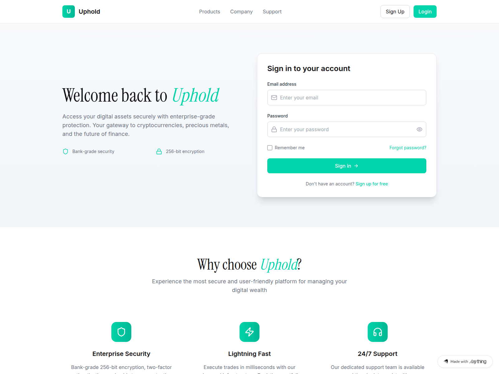Screenshot of auth-uphold-en.created.app