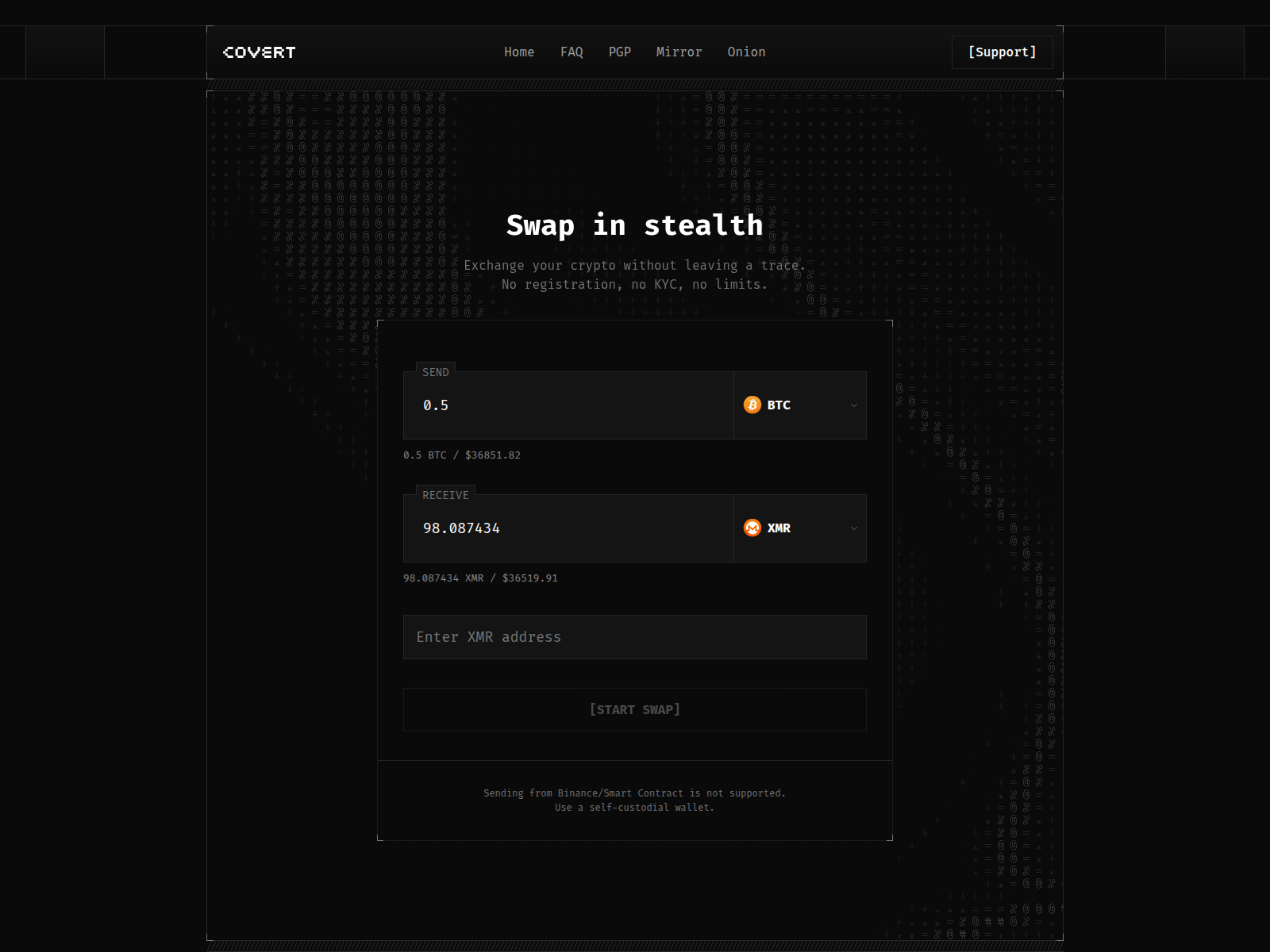 Screenshot of covert.exchange
