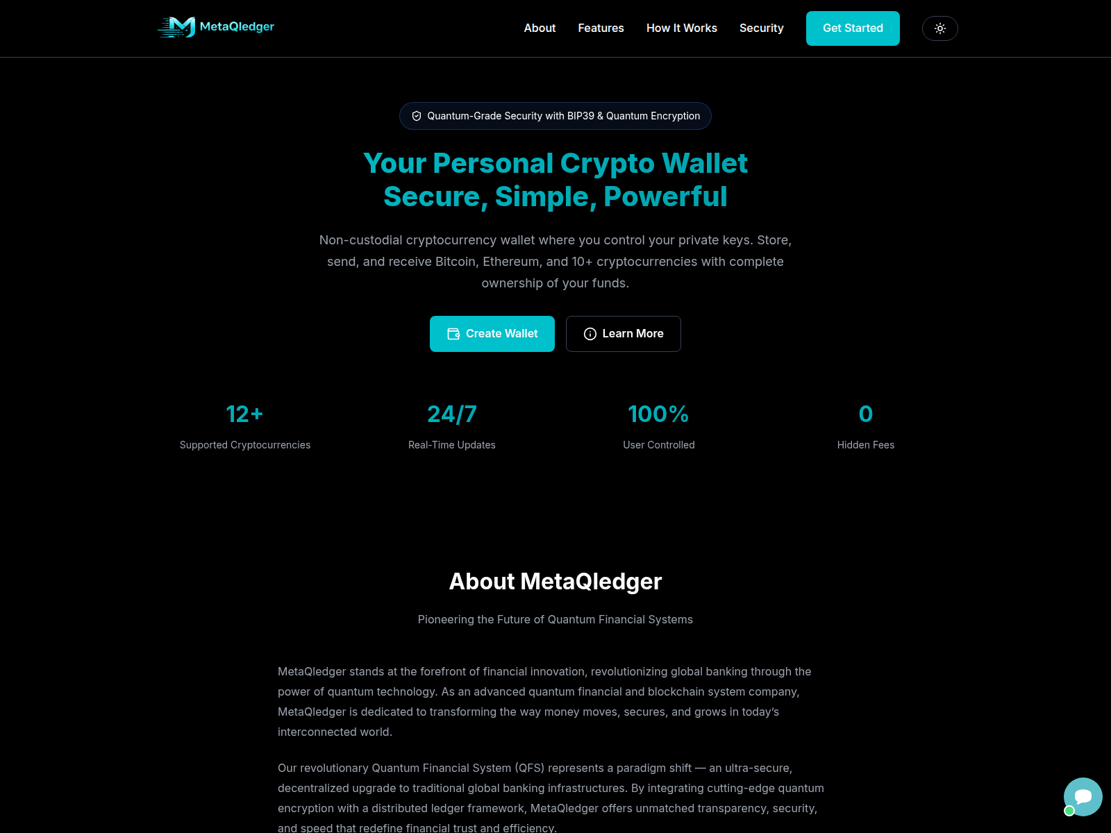 Screenshot von metaqledger.app