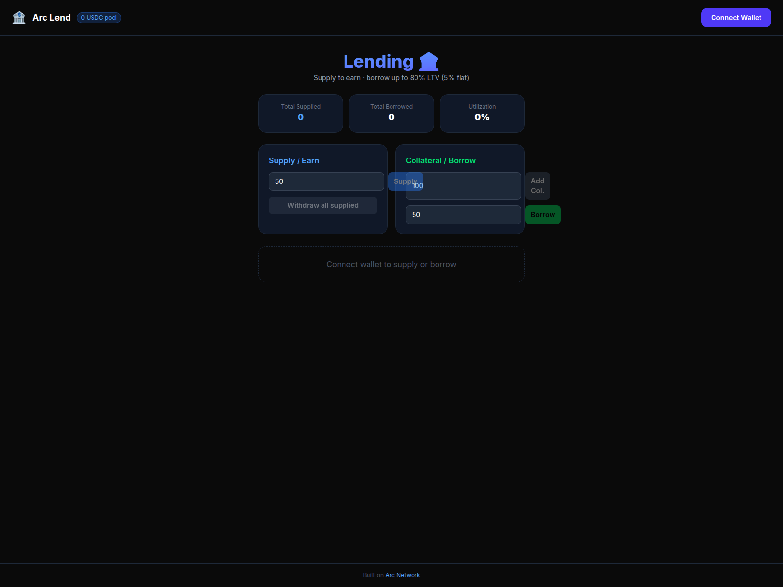 Screenshot of arc-lend.pages.dev