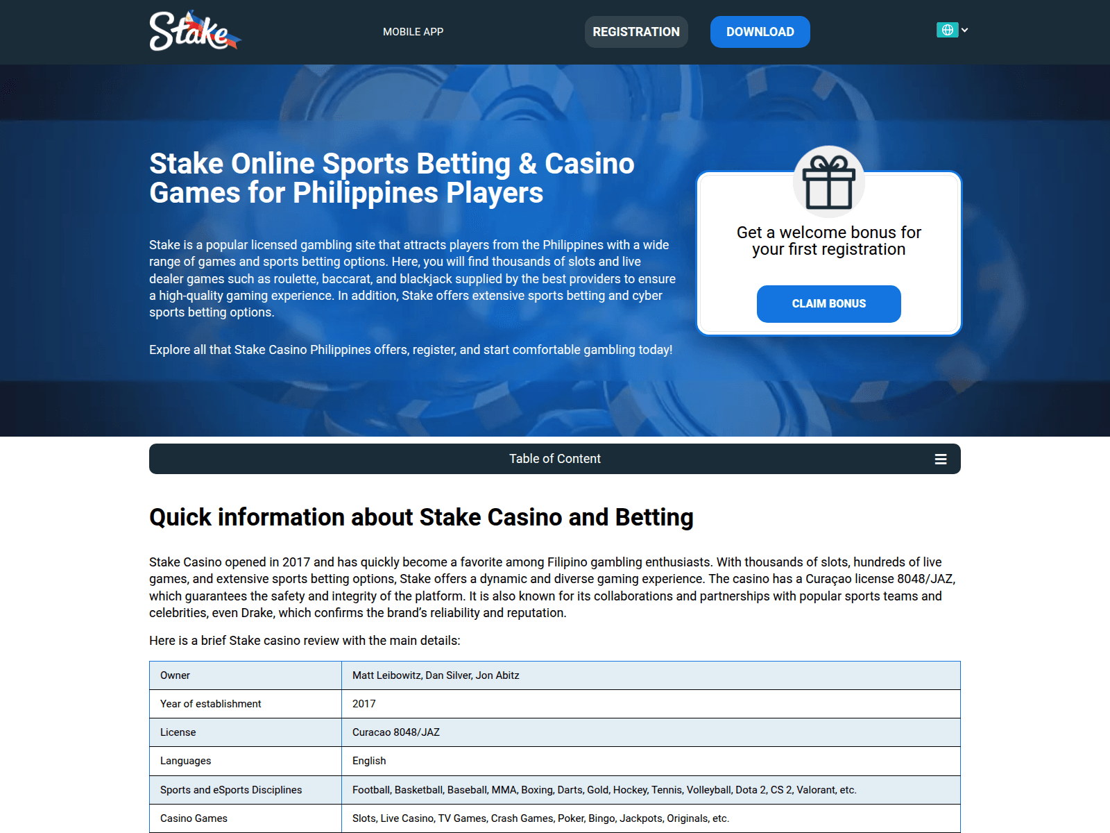 Знімок екрана stake.com.ph