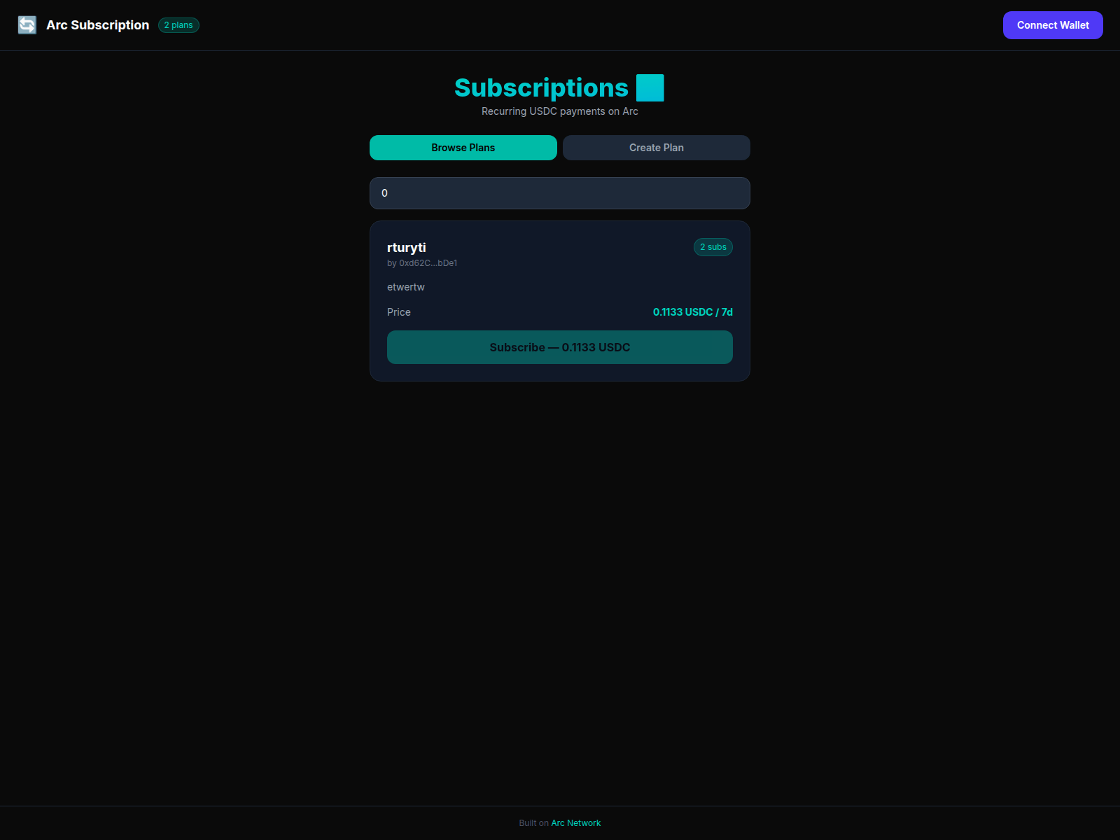 Screenshot of arc-subscription.pages.dev
