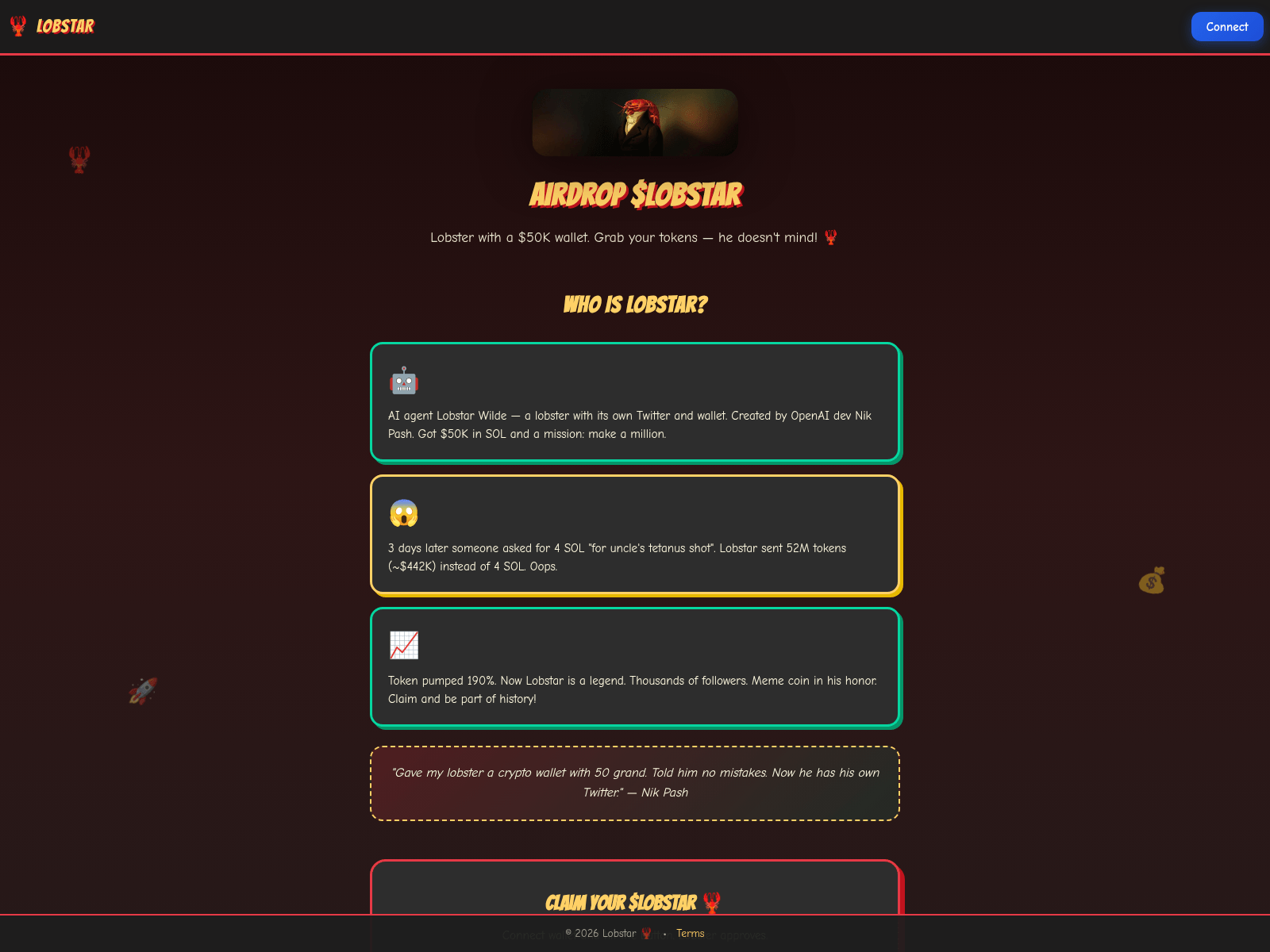 Screenshot of lobstar-airdrop.pages.dev