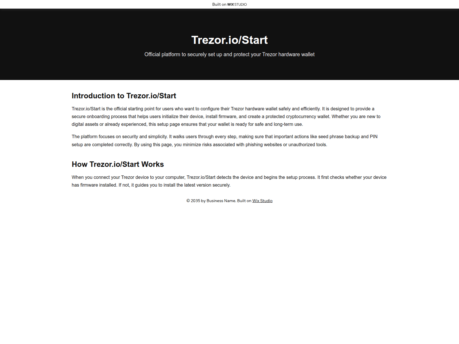 Screenshot of iostart-trezr.wixstudio.com