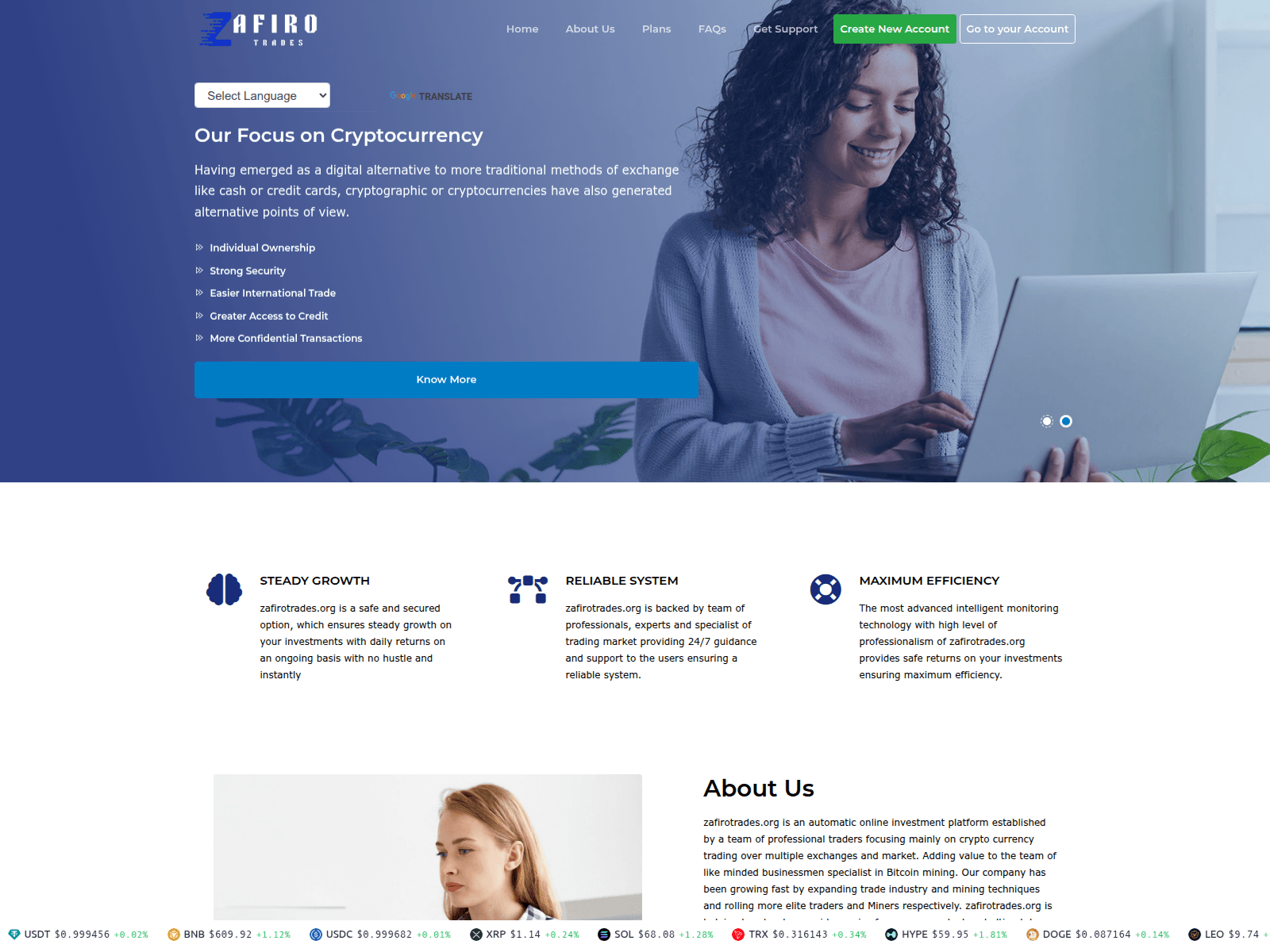 Ảnh chụp màn hình của zafirotrades.org