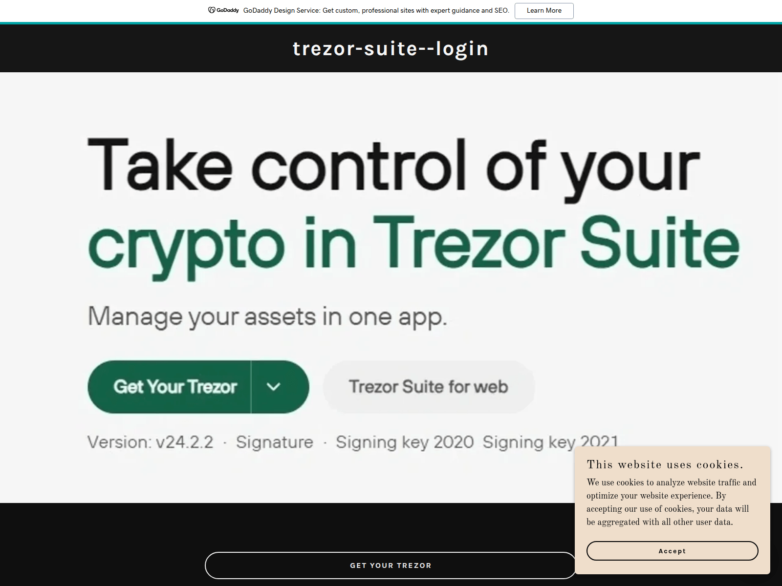 Знімок екрана trezor-suite--logiin.godaddysites.com