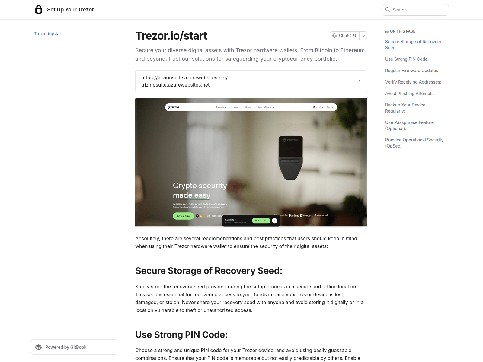 Captura de tela de ai-trezor.gitbook.io