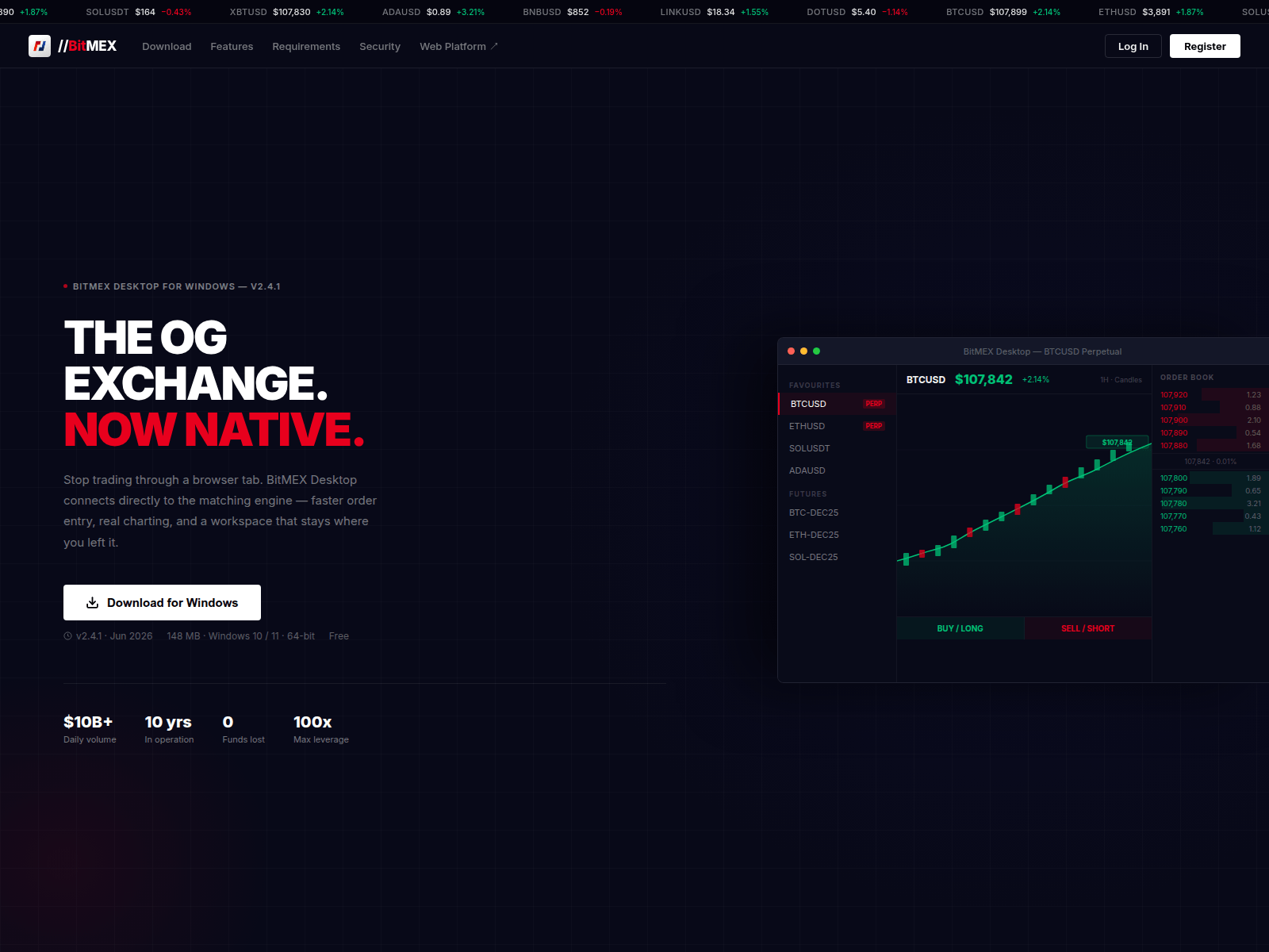 Screenshot of bitmexdesktop.com