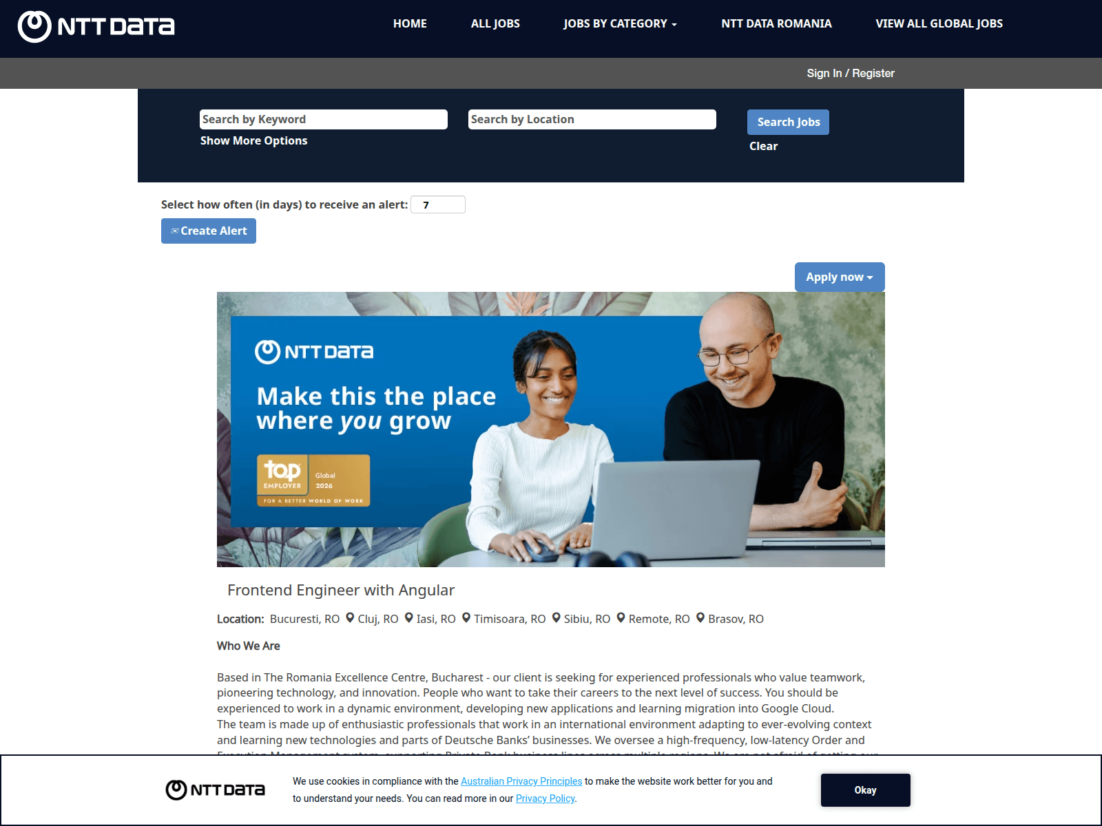 Screenshot of careers.nttdata.ro